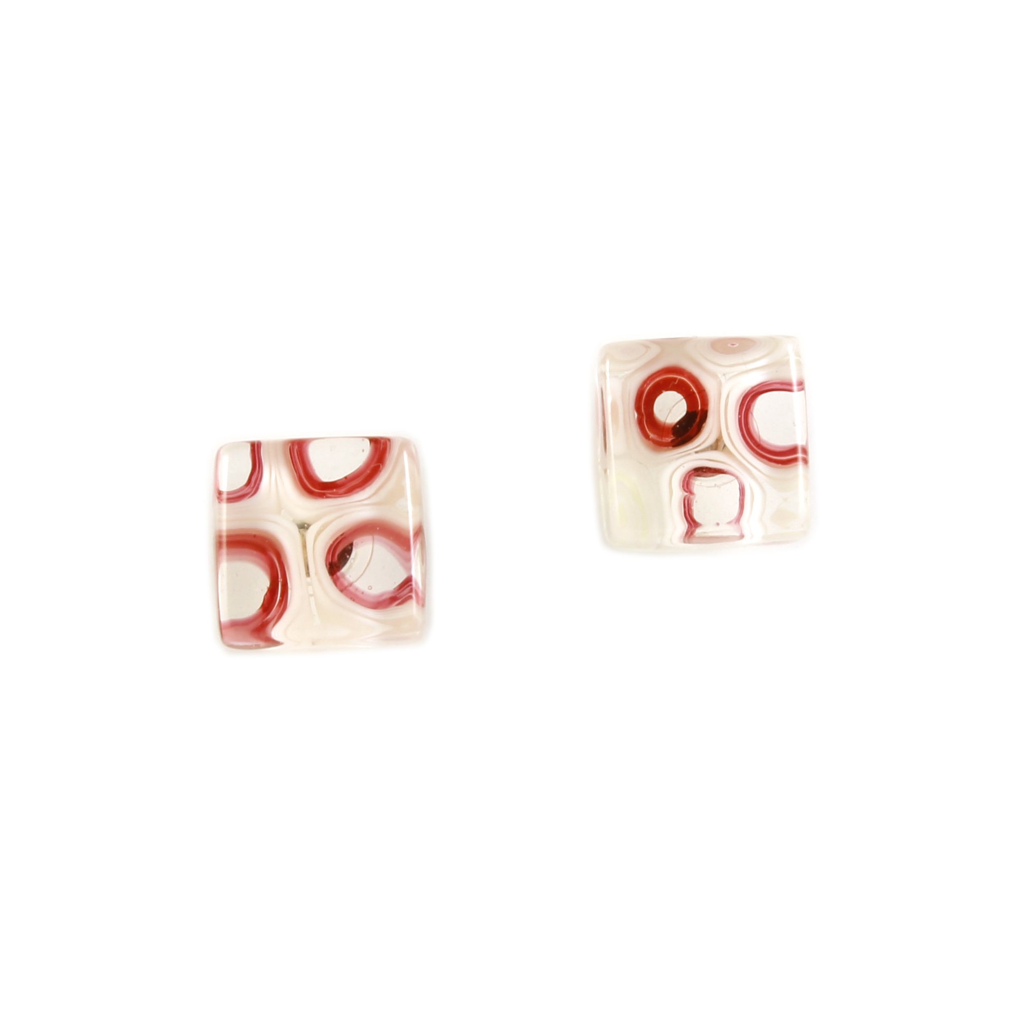 Art Glass Earrings: Large Proto Squares - 27 Coral Sunset and French Vanilla