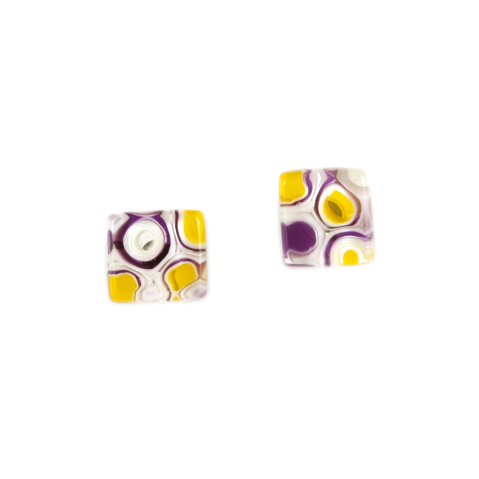 Art Glass Earrings: Large Proto Squares - 30 Marigold and Violet