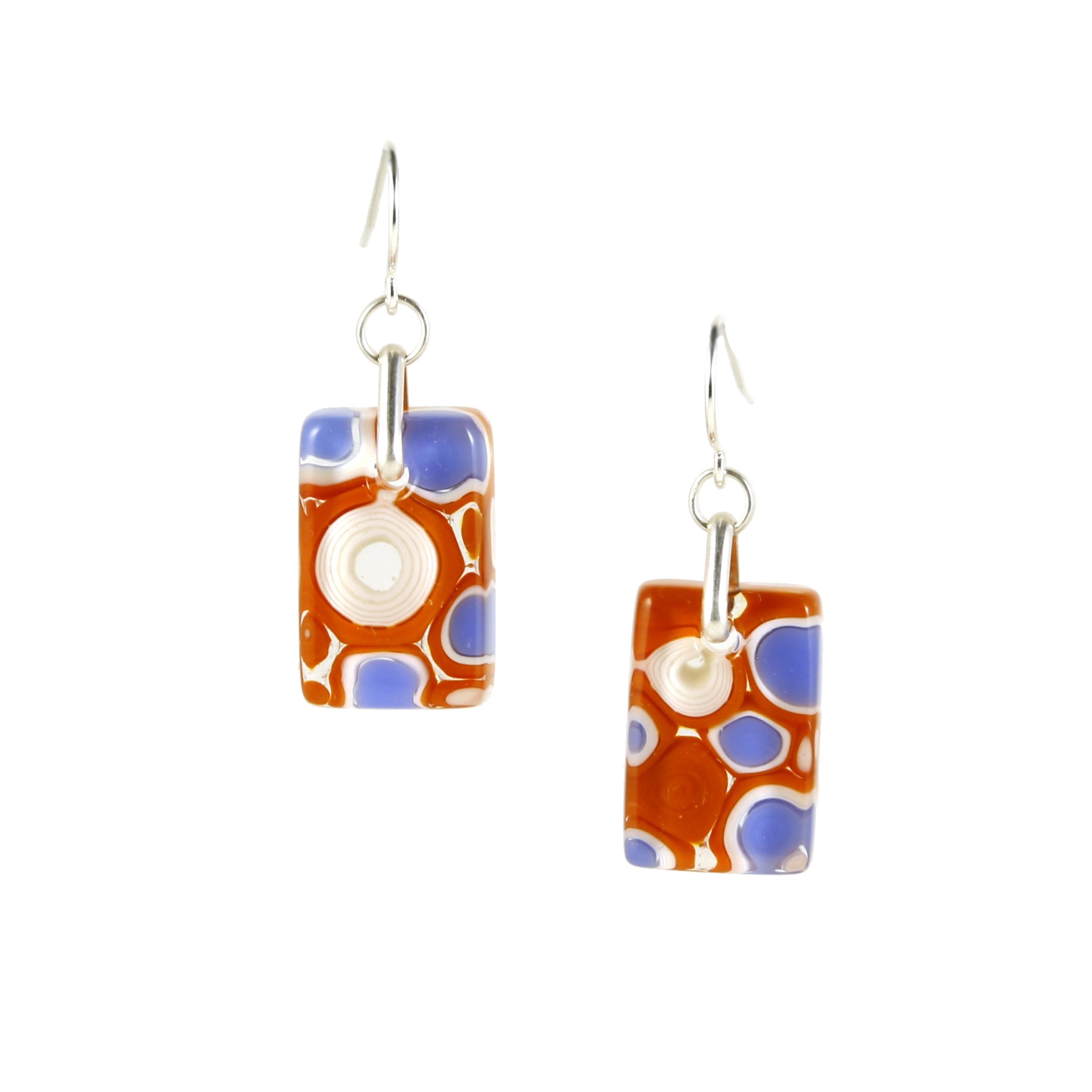 Art Glass Earrings: Proto-A - 25 Burnt Orange and Cobalt Blue