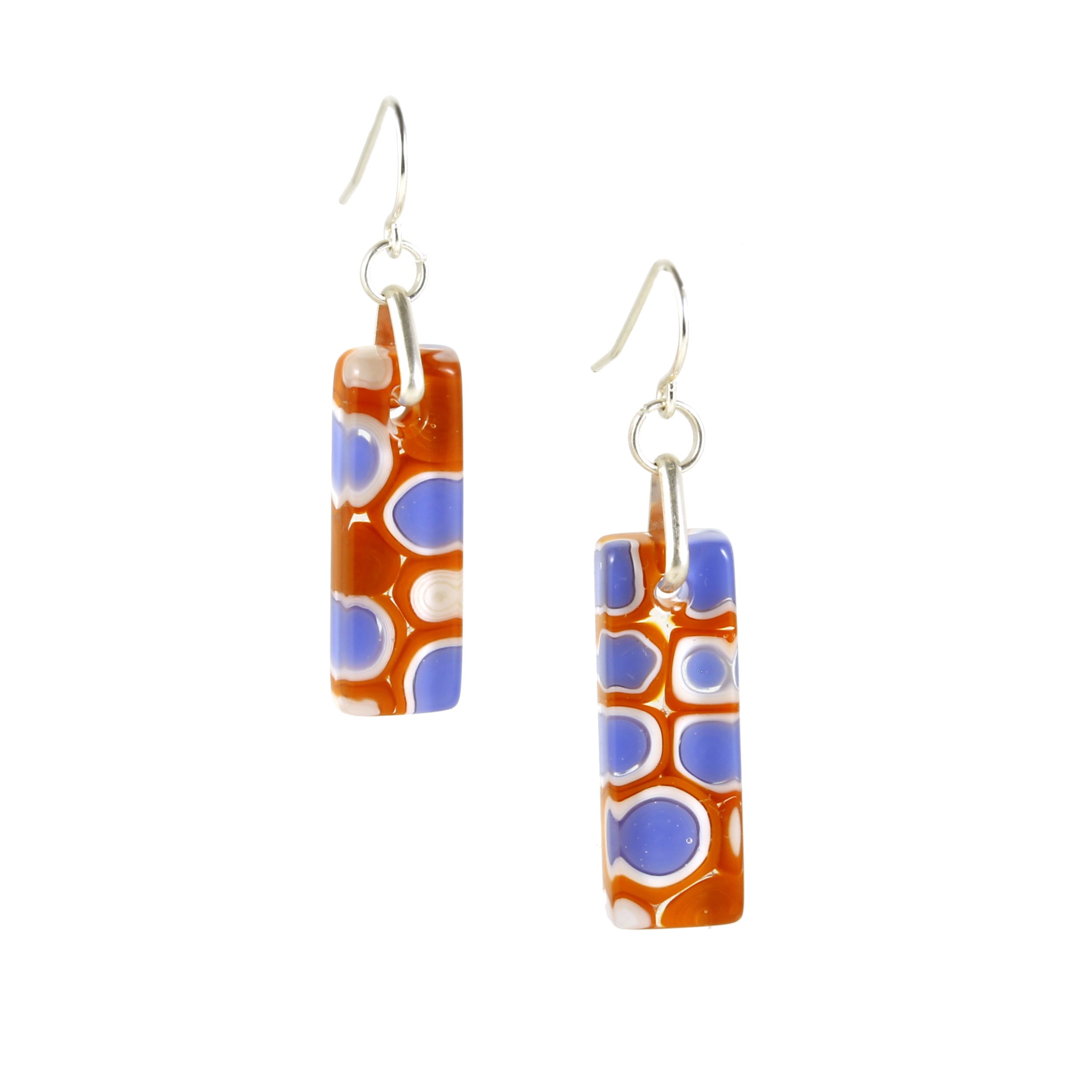 Art Glass Earrings: Proto-B - 25 Burnt Orange and Cobalt Blue