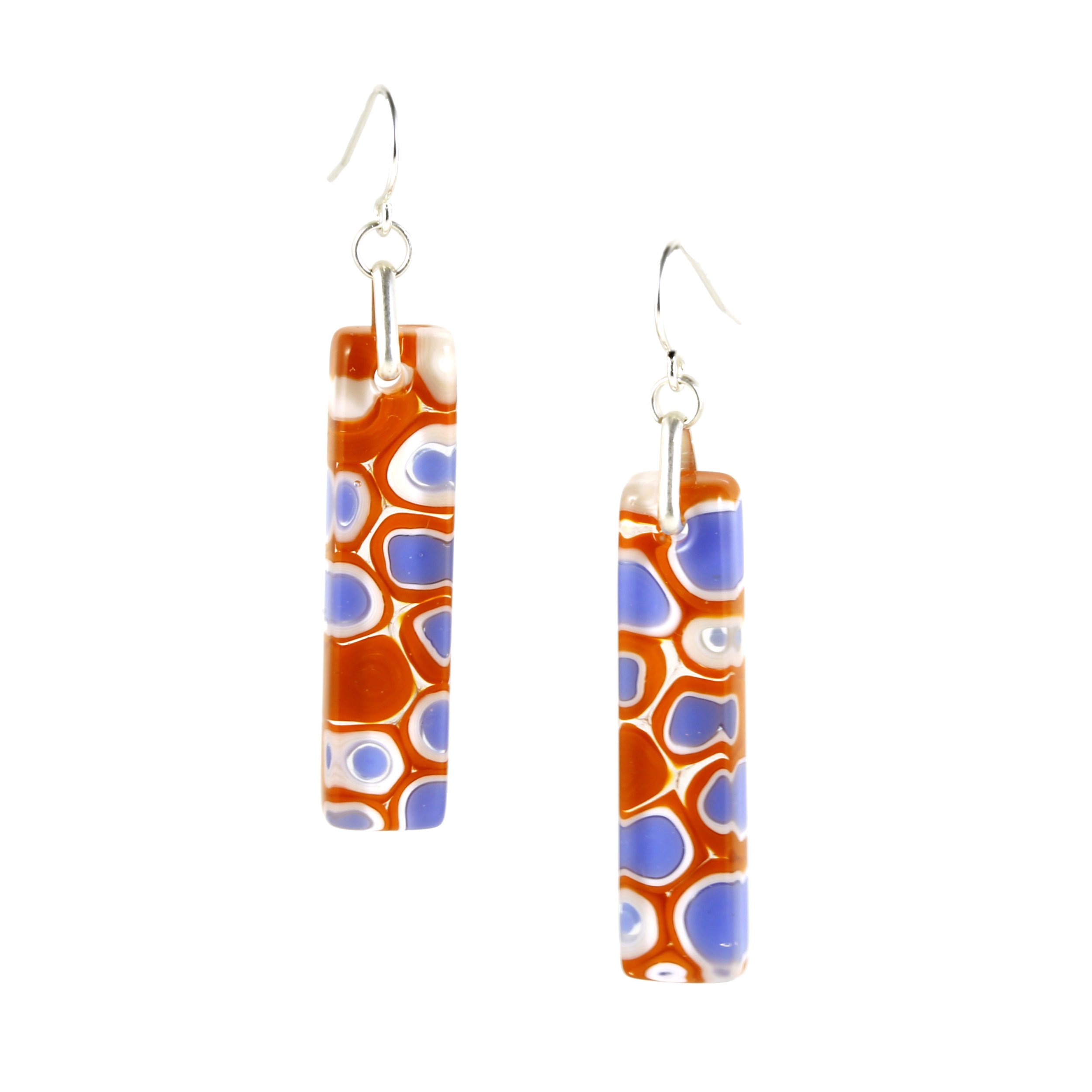 Art Glass Earrings: Proto-C - 25 Burnt Orange and Cobalt Blue