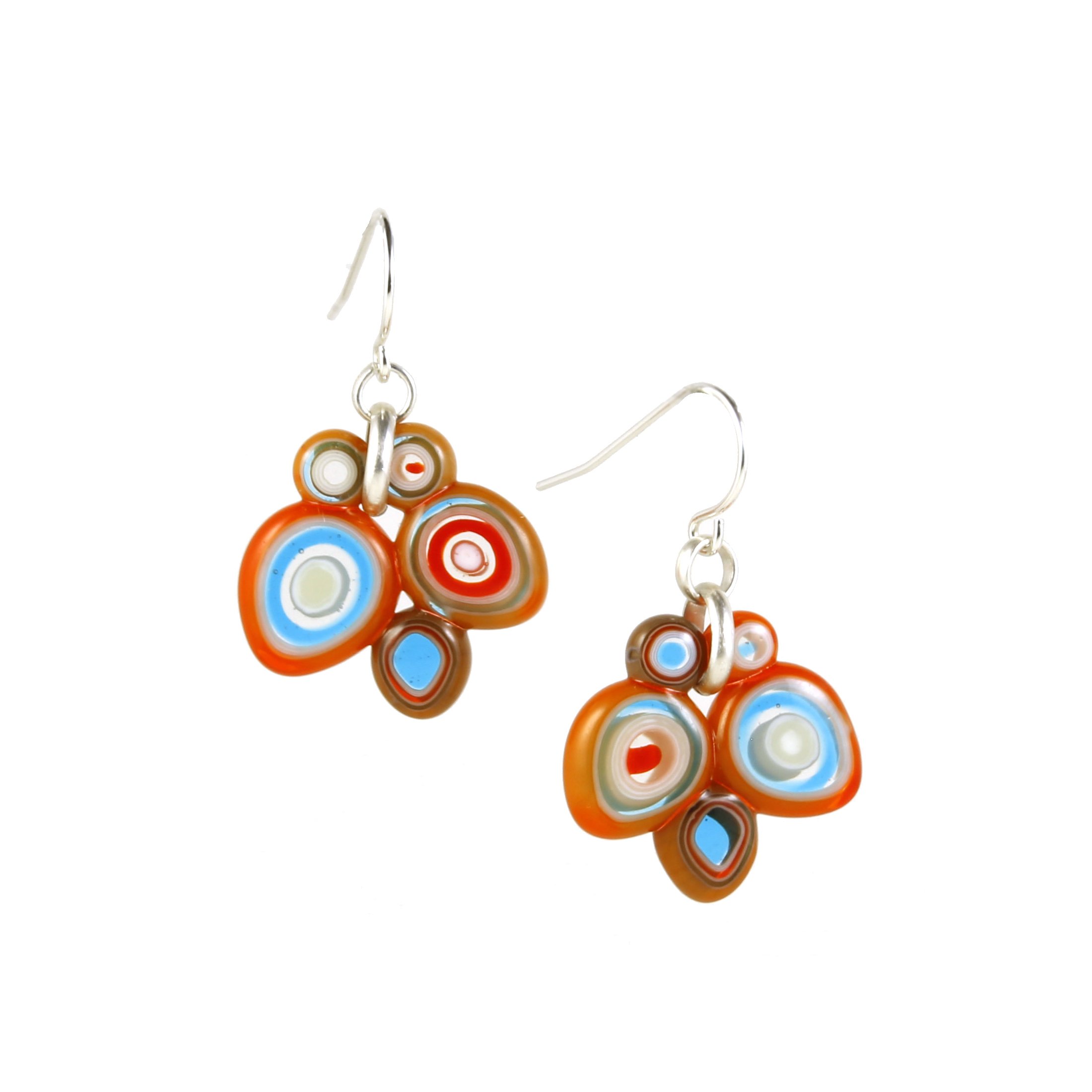Art Glass Earrings: Pod - 05 Orange and Turquoise