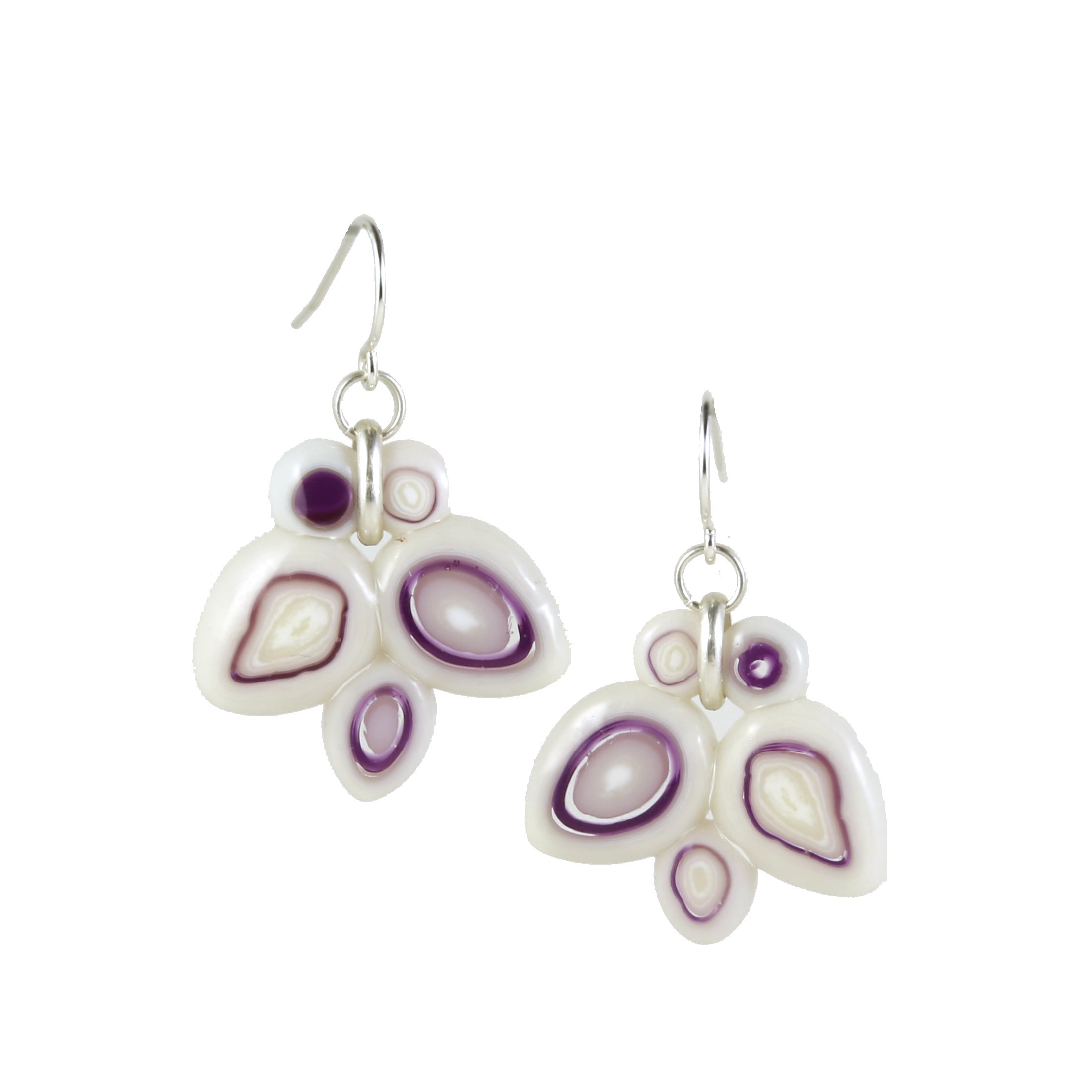 Art Glass Earrings: Pod - 16 Violet and French Vanilla