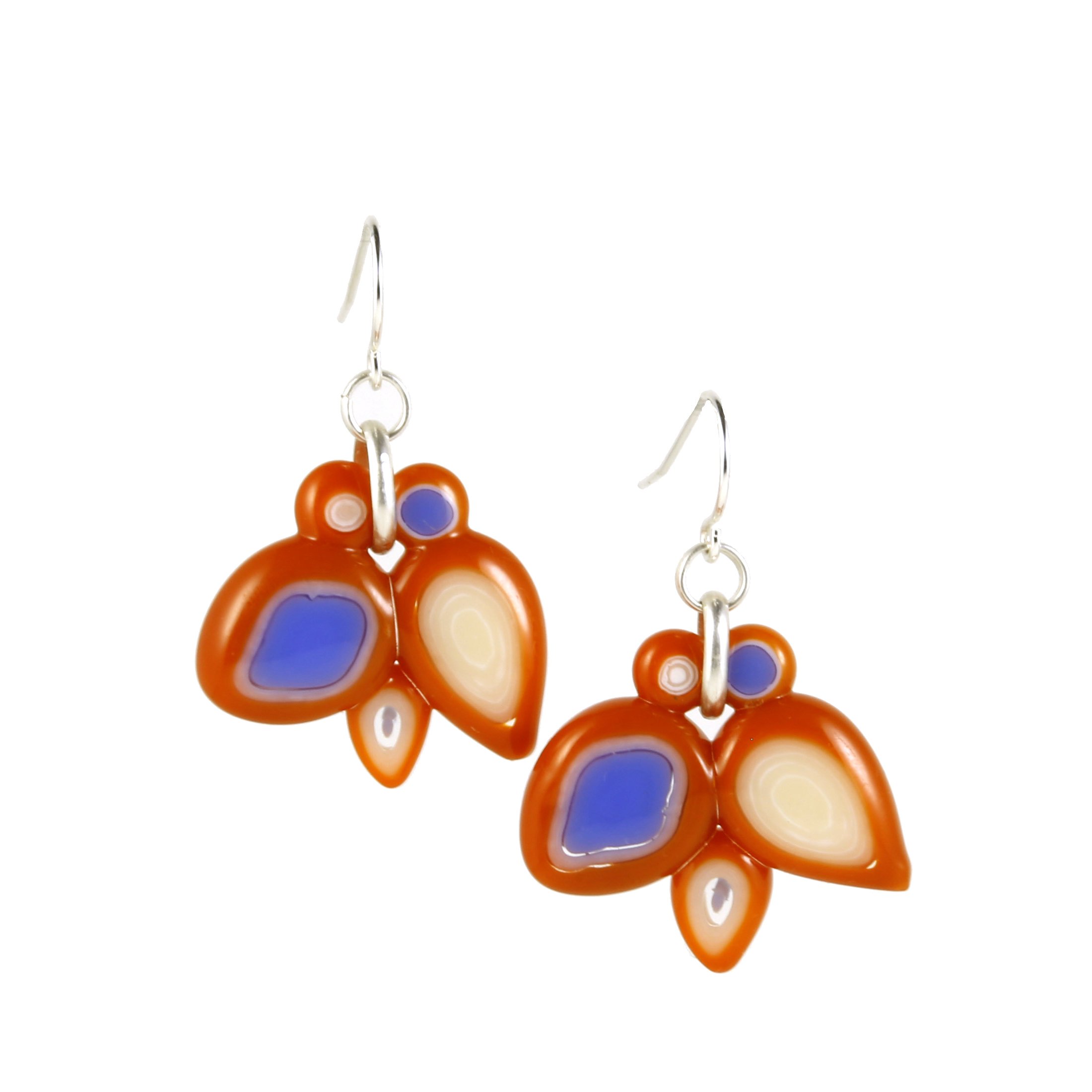 Art Glass Earrings: Pod - 25 Burnt Orange and Cobalt Blue