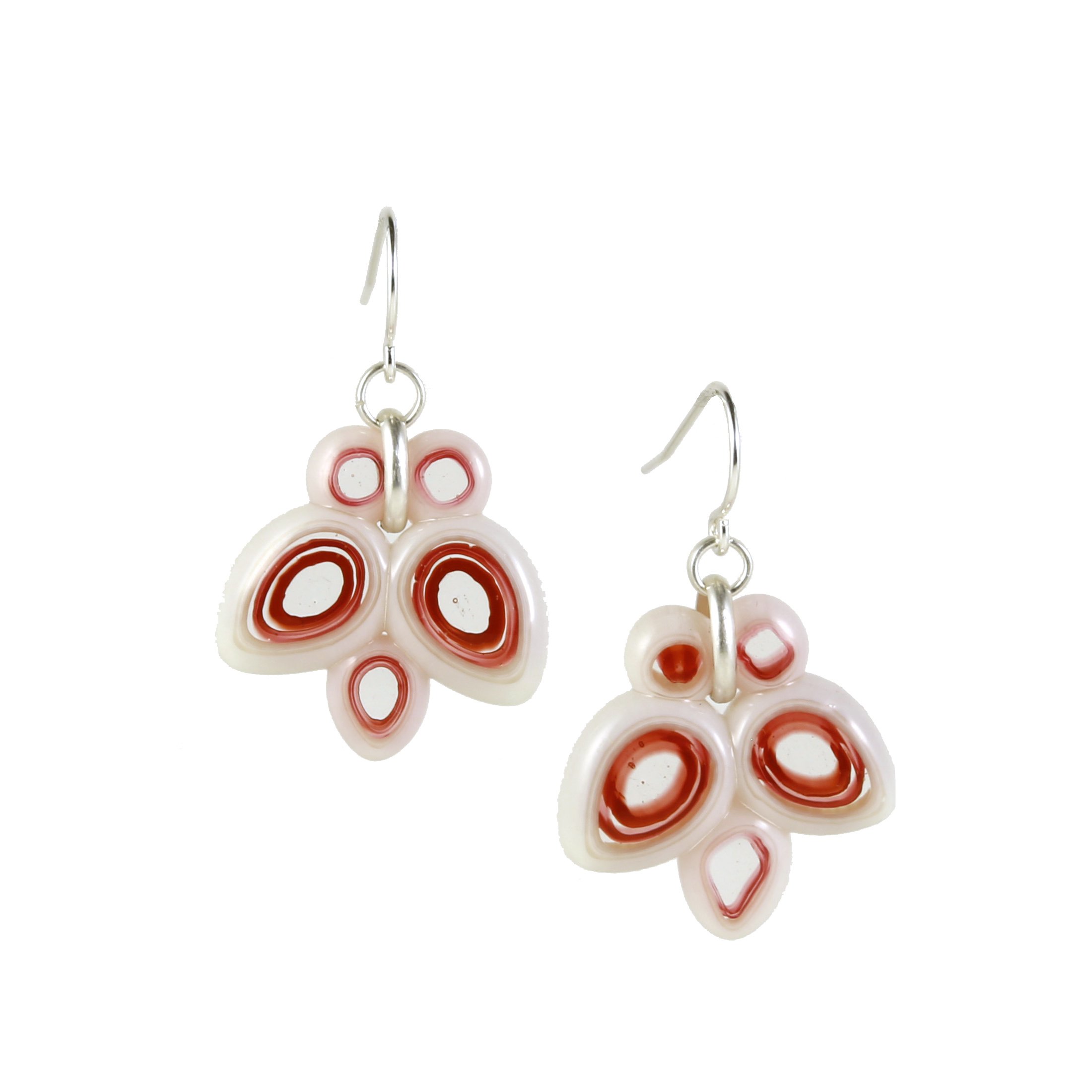 Art Glass Earrings: Pod - 27 Coral Sunset and French Vanilla