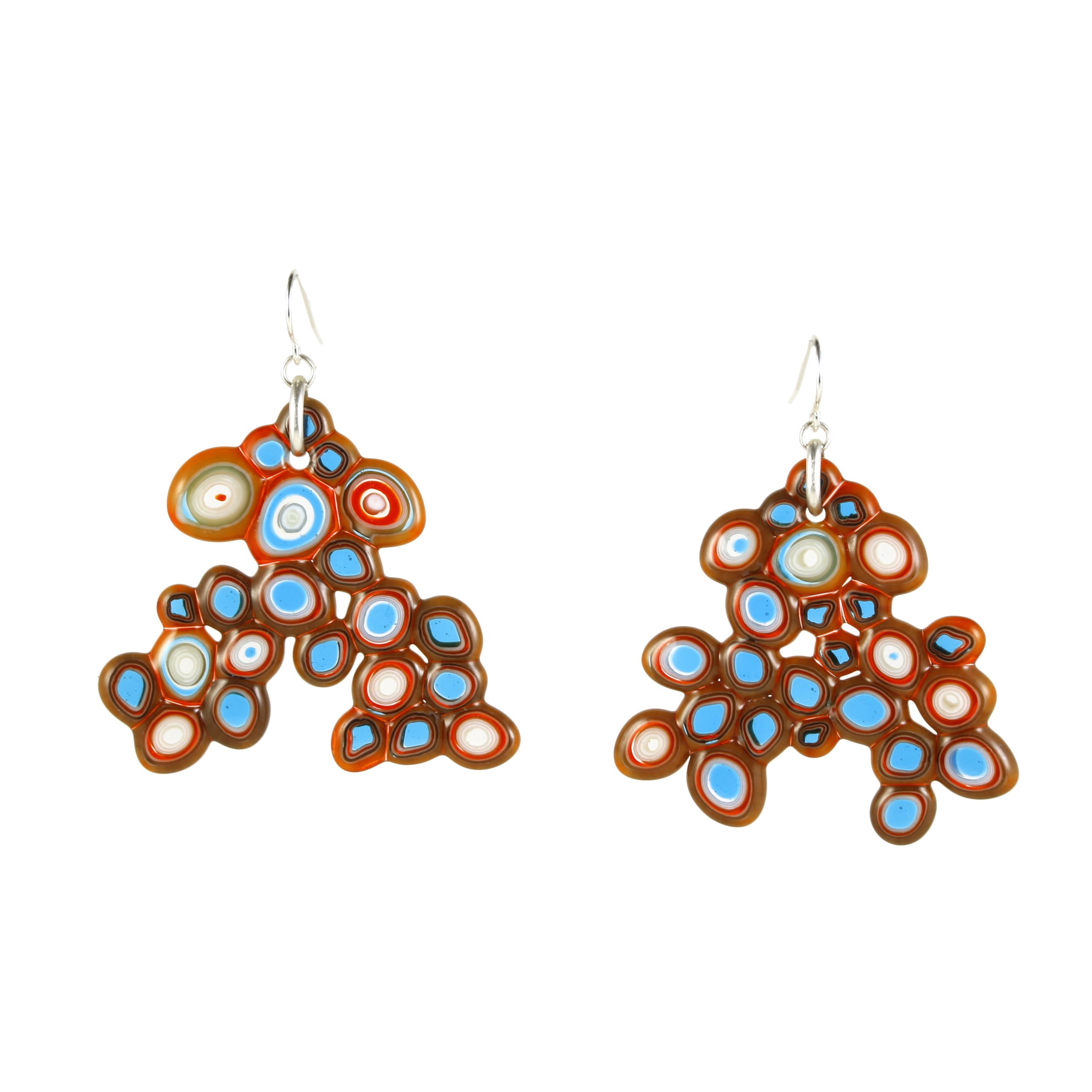Art Glass Earrings: Large Pod - 05 Orange and Turquoise