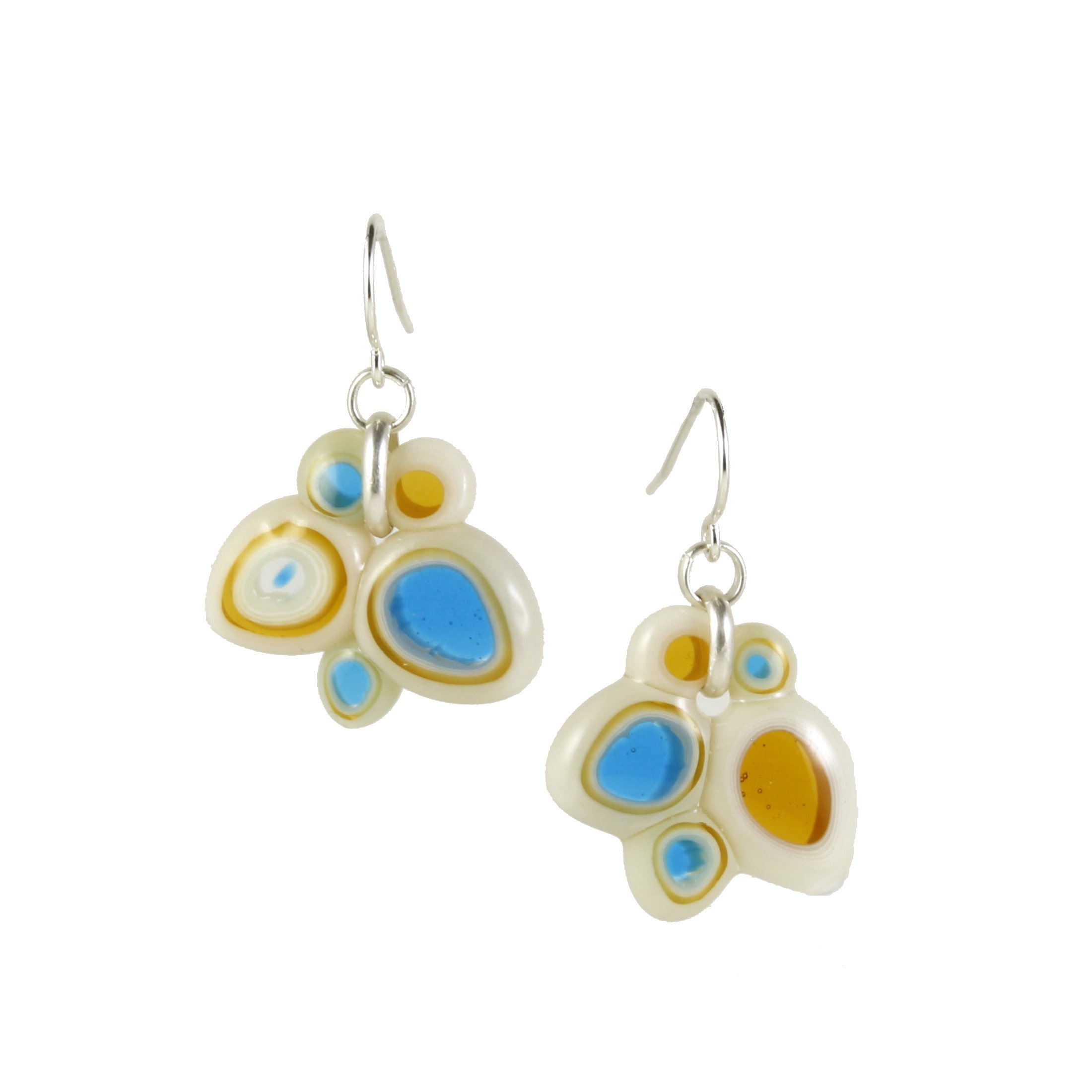 Art Glass Earrings: Pod - 24 Turquoise and Amber