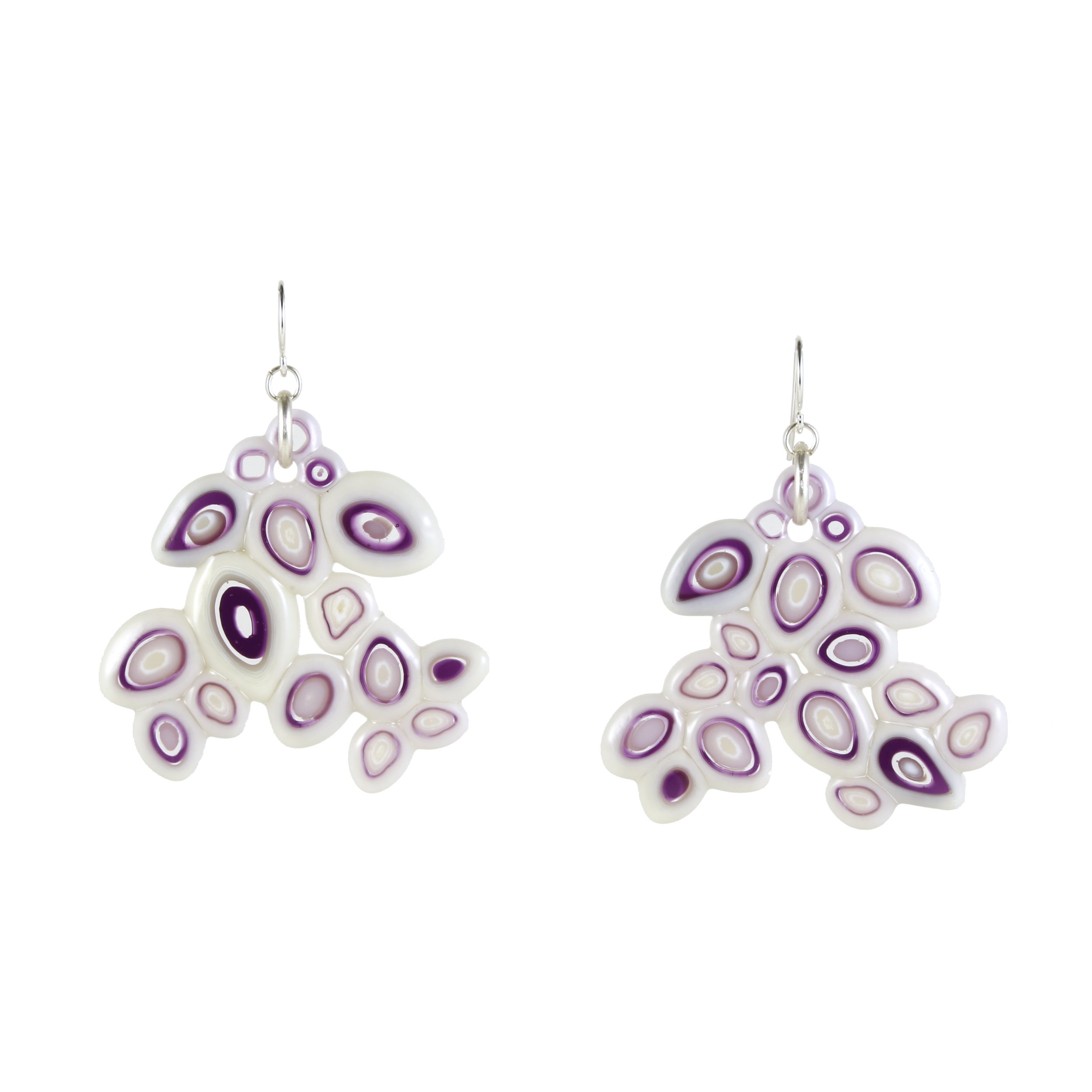 Art Glass Earrings: Large Pod - 16 Violet and French Vanilla