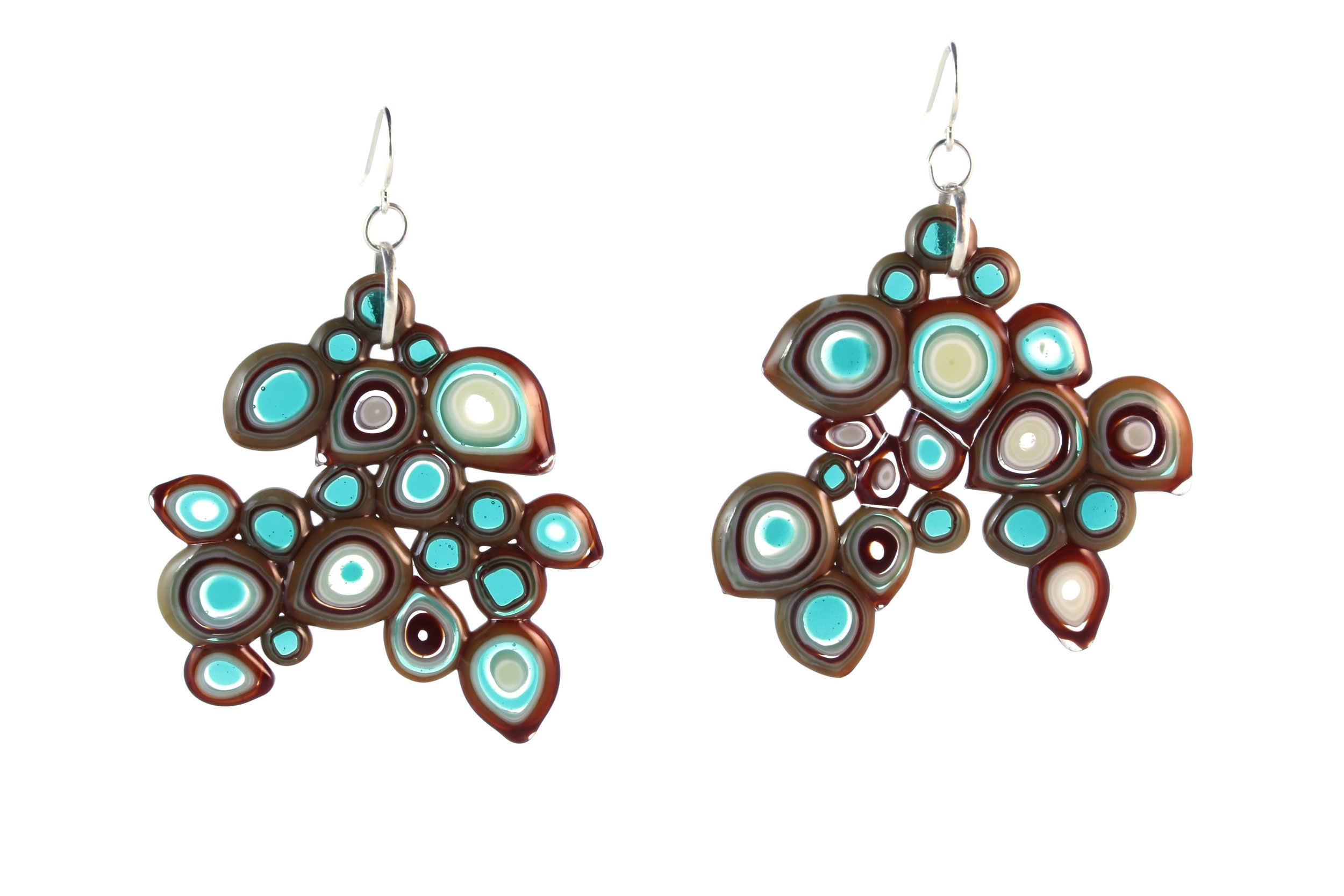 Art Glass Earrings: Large Pod - 29 Emerald and Garnet