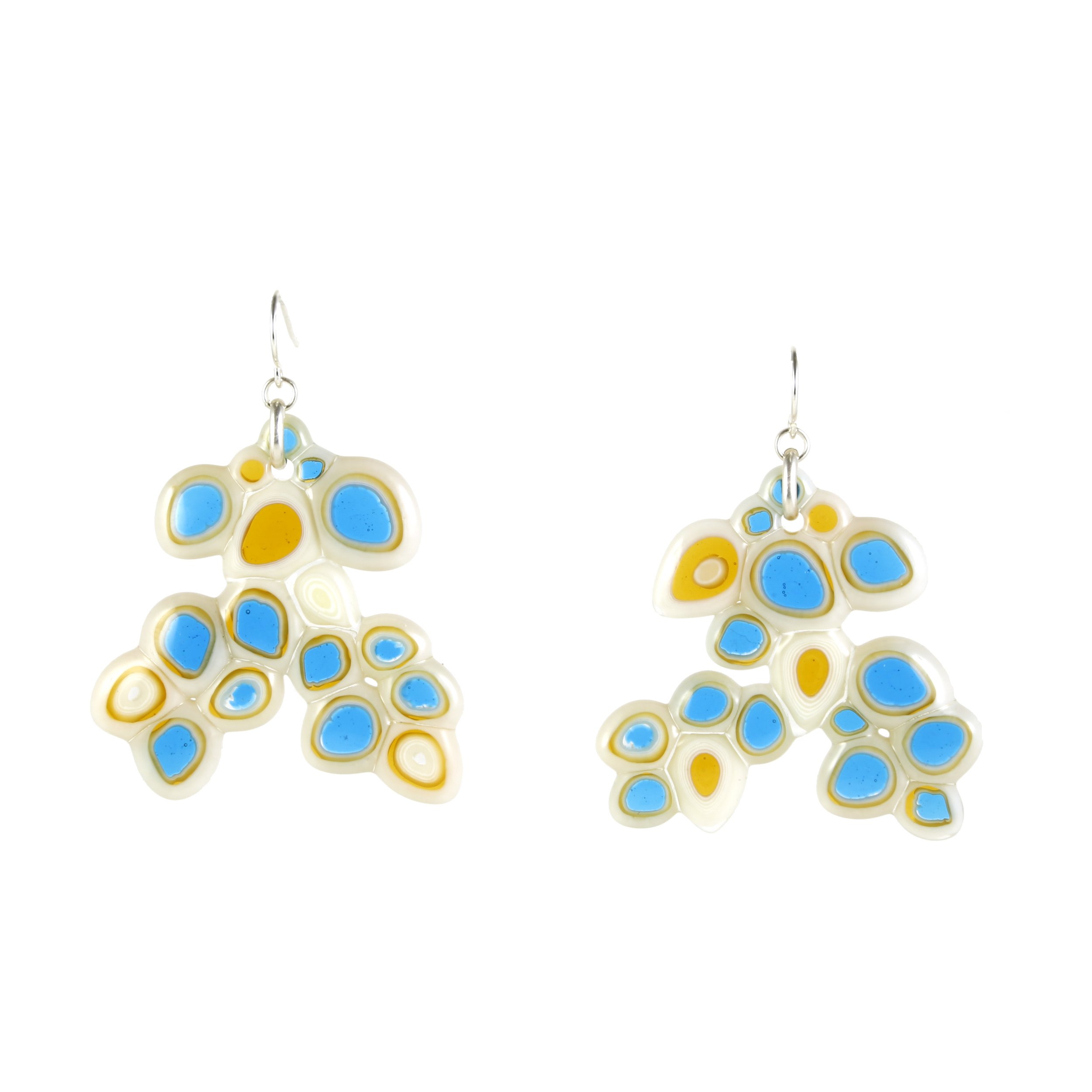 Art Glass Earrings: Large Pod - 24 Turquoise and Amber