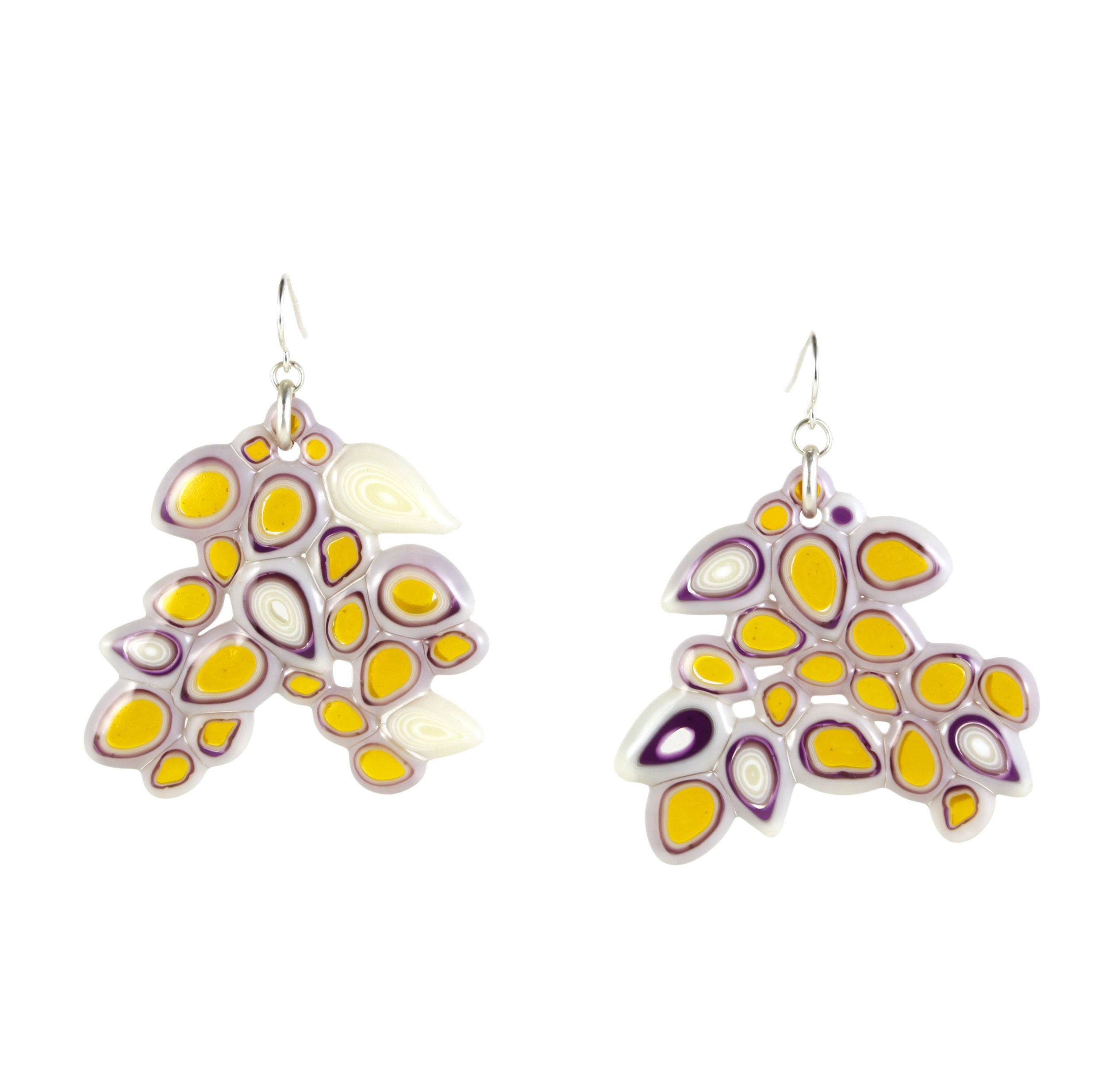 Art Glass Earrings: Large Pod - 30 Marigold and Violet