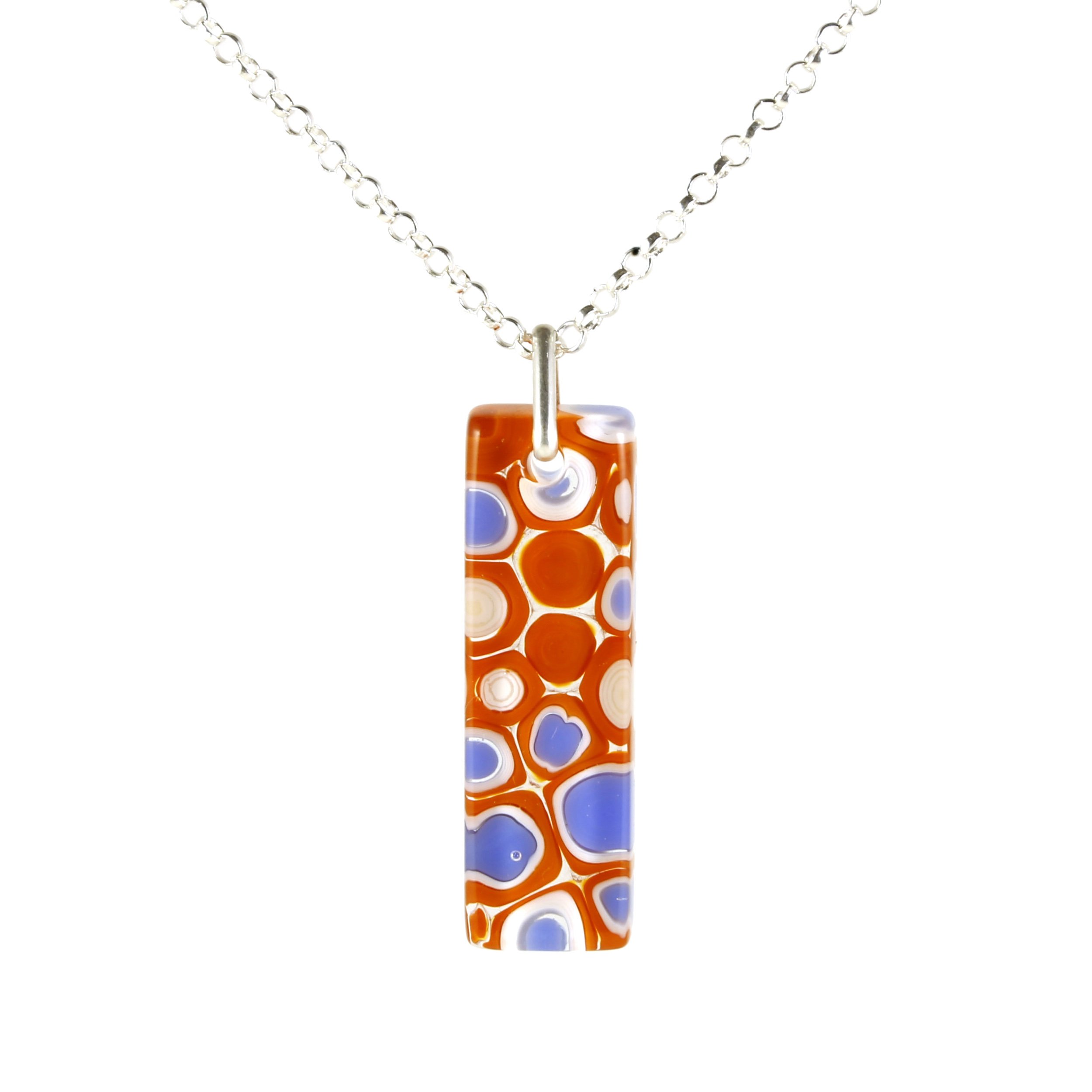 Art Glass Necklace: Proto - 25 Burnt Orange and Cobalt Blue