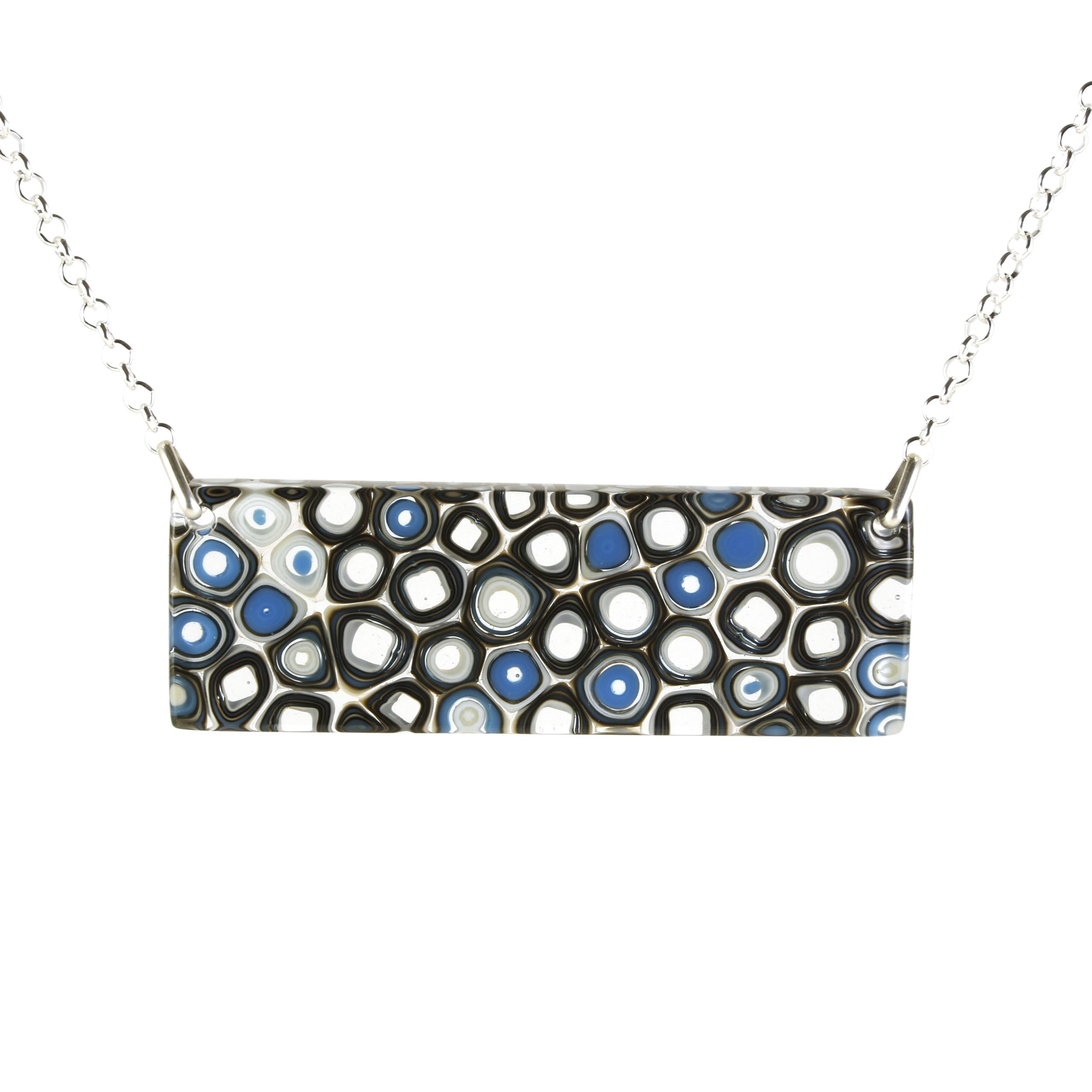 Art Glass Necklace: Span - 07 French Vanilla and Egyptian Blue