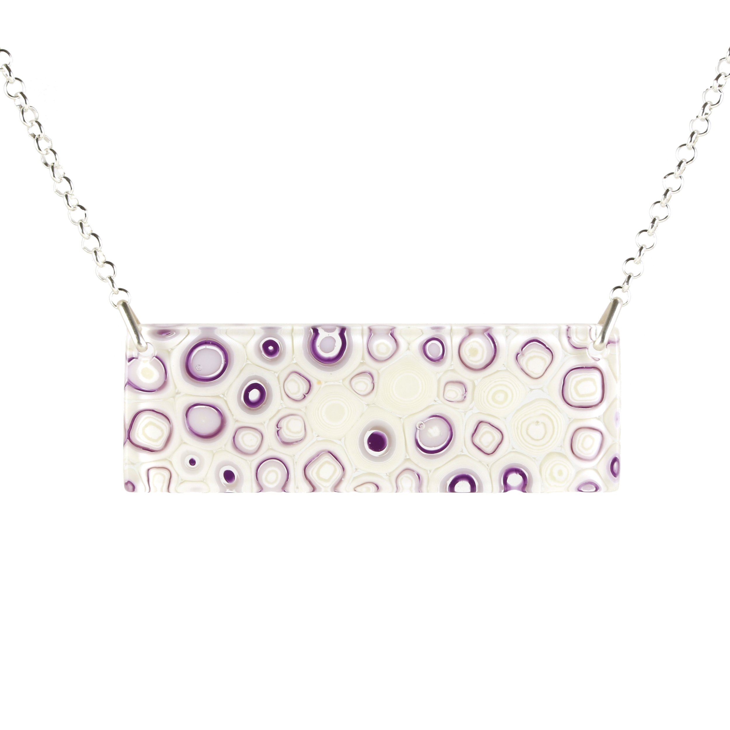 Art Glass Necklace: Span - 16 Violet and French Vanilla
