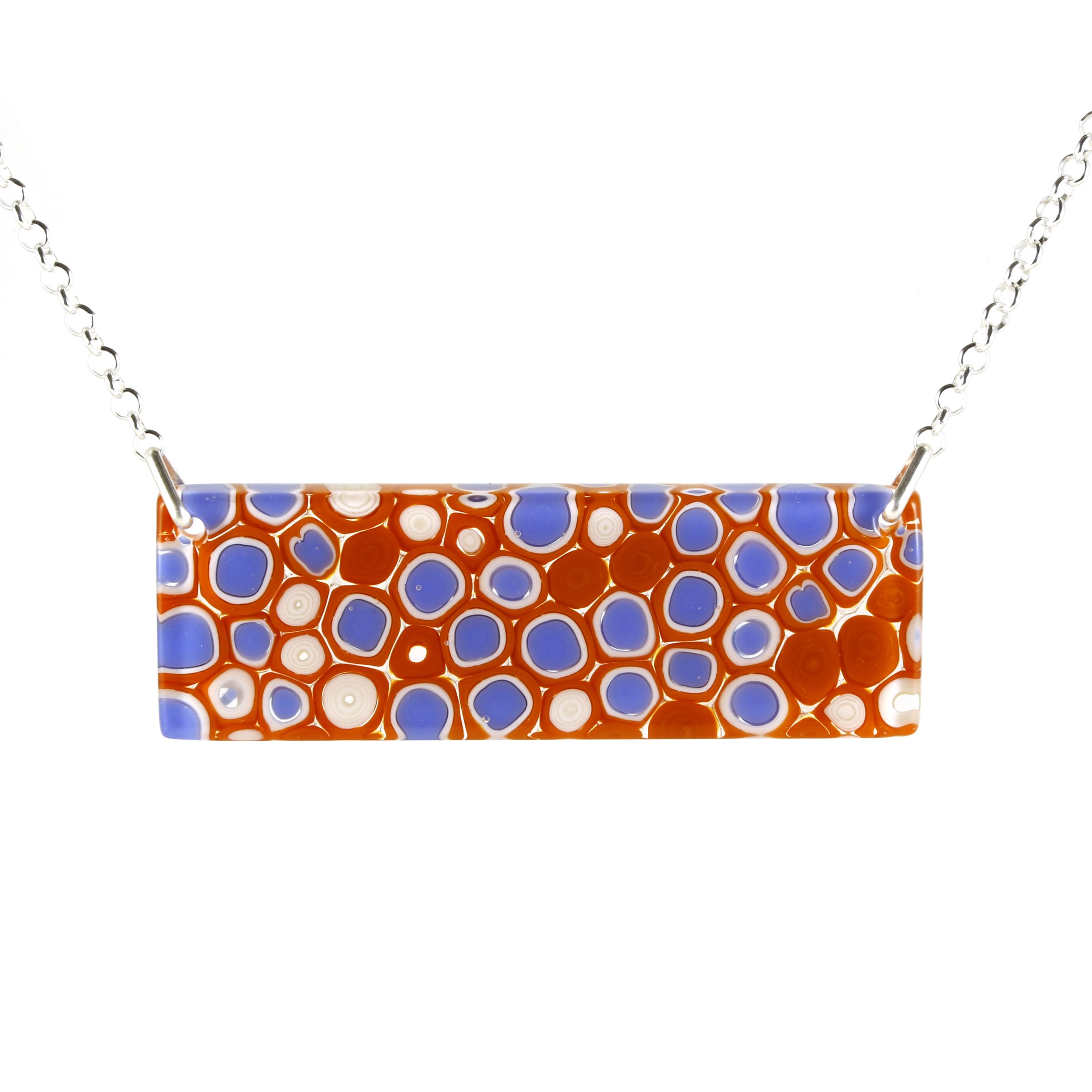 Art Glass Necklace: Span - 25 Burnt Orange and Cobalt Blue