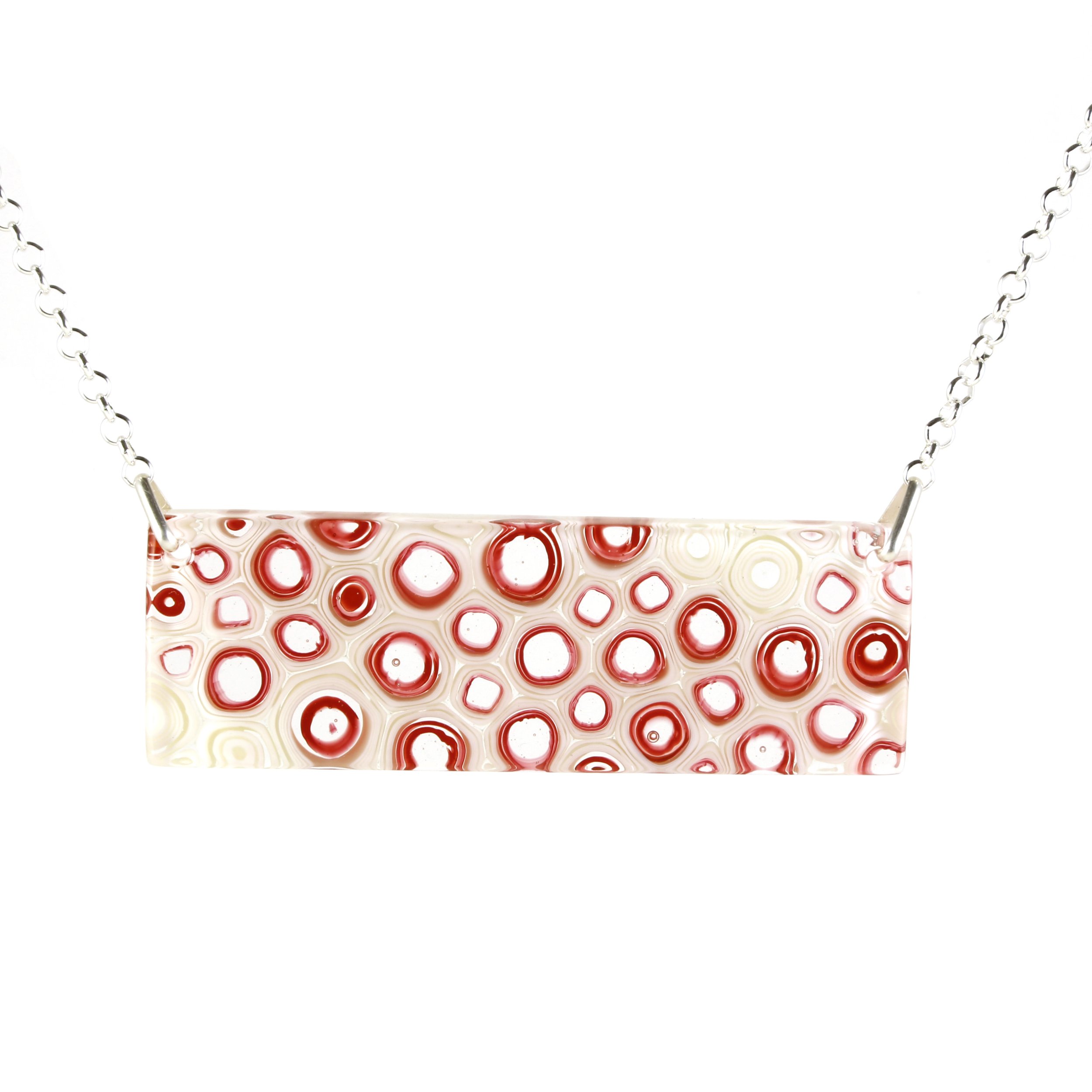 Art Glass Necklace: Span - 27 Coral Sunset and French Vanilla
