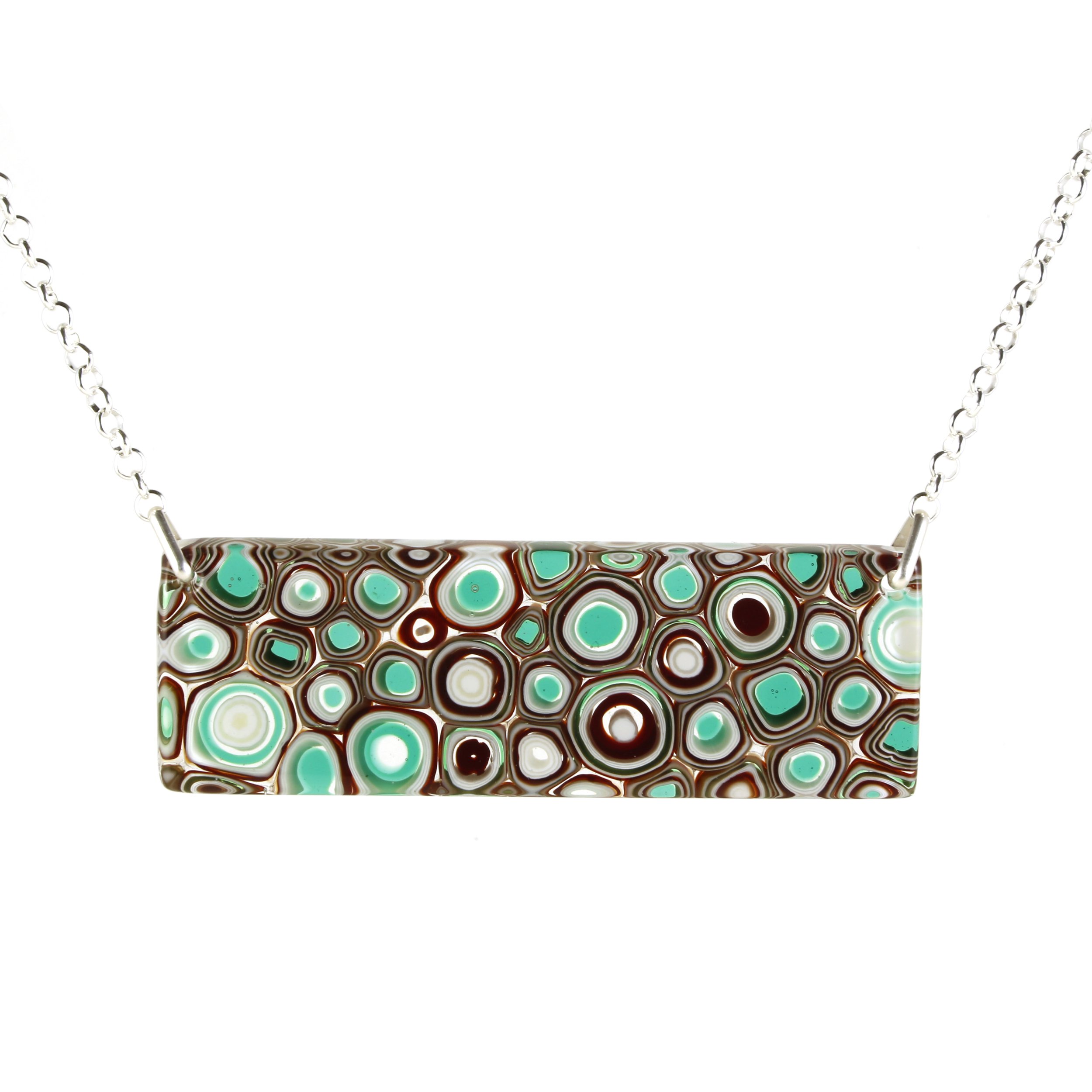 Art Glass Necklace: Span - 29 Emerald and Garnet