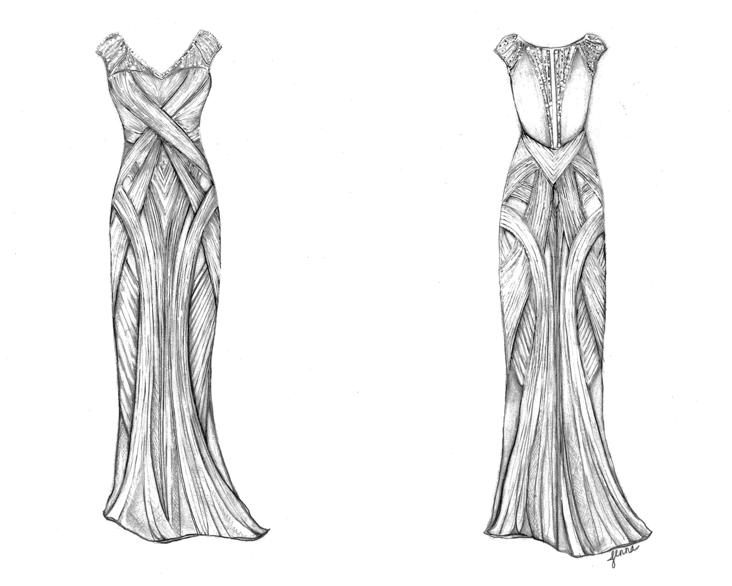 Wedding Dress Drawing Front Back View Jenna Muscarella