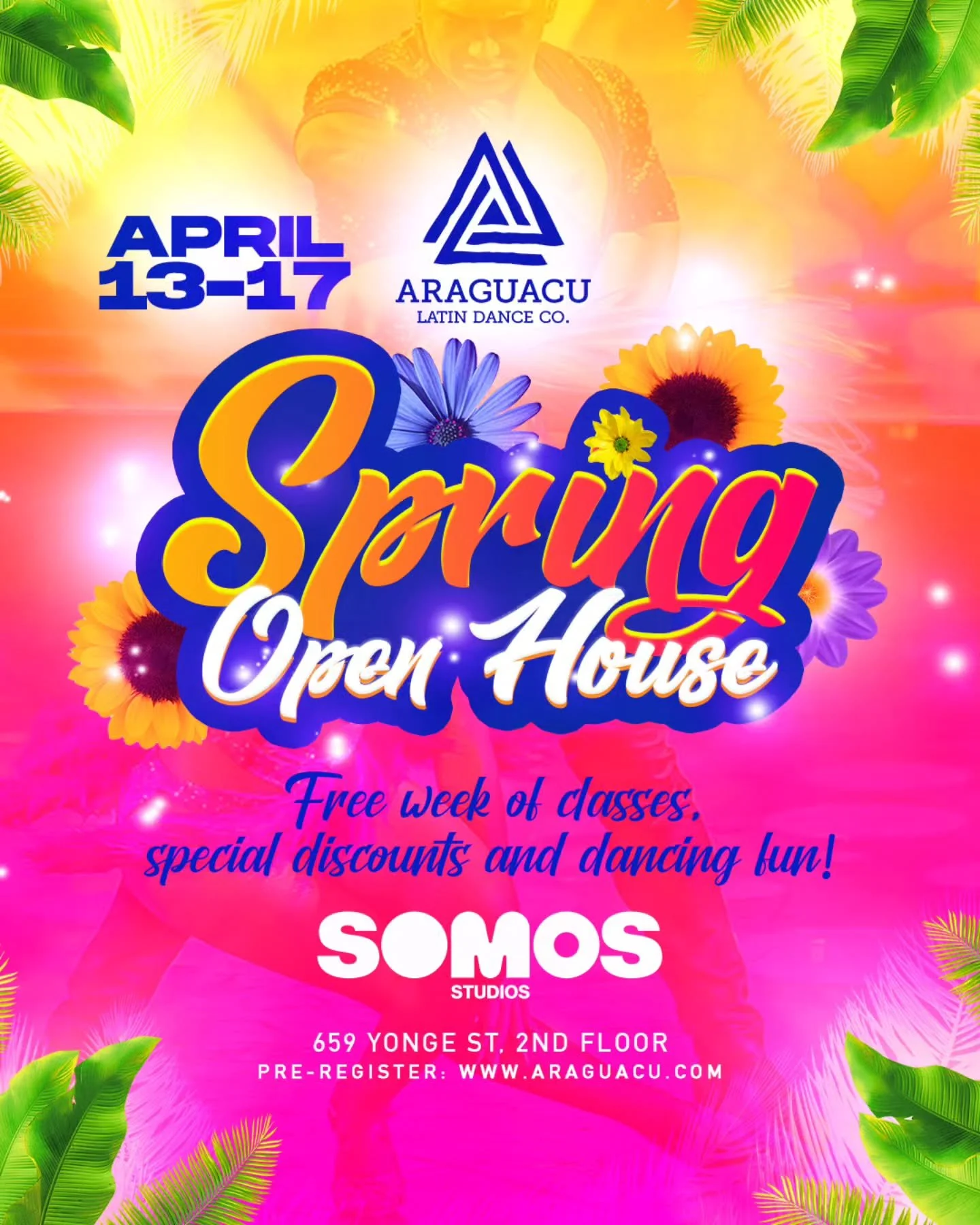 New Season. New Moves. New Friends. 🌸✨

FREE DANCE CLASSES? Yes, you read that right! 💃🕺
​We&rsquo;re opening our doors for the Araguacu Spring Open House from April 13-17! 

Come experience a full week of dancing, community, and pure fun&mdash;at