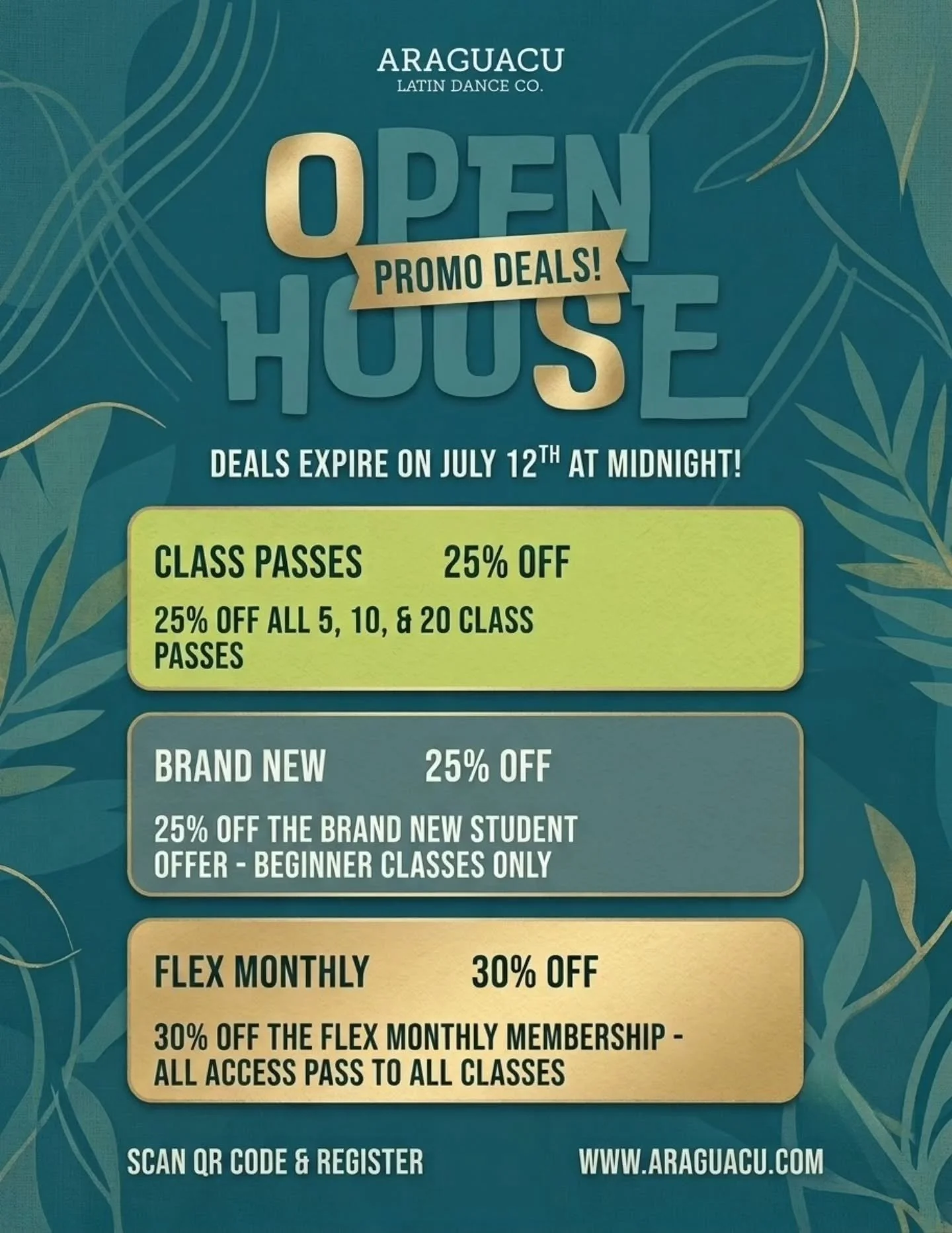🚨 OPEN HOUSE PROMO DEALS LAUNCH TOMORROW! 🚨

Are you ready to move, groove, and level up your dance journey? 

We are dropping some incredible Open House Promo Deals starting **TOMORROW**, and you do *not* want to miss out‼️

Whether you are steppi