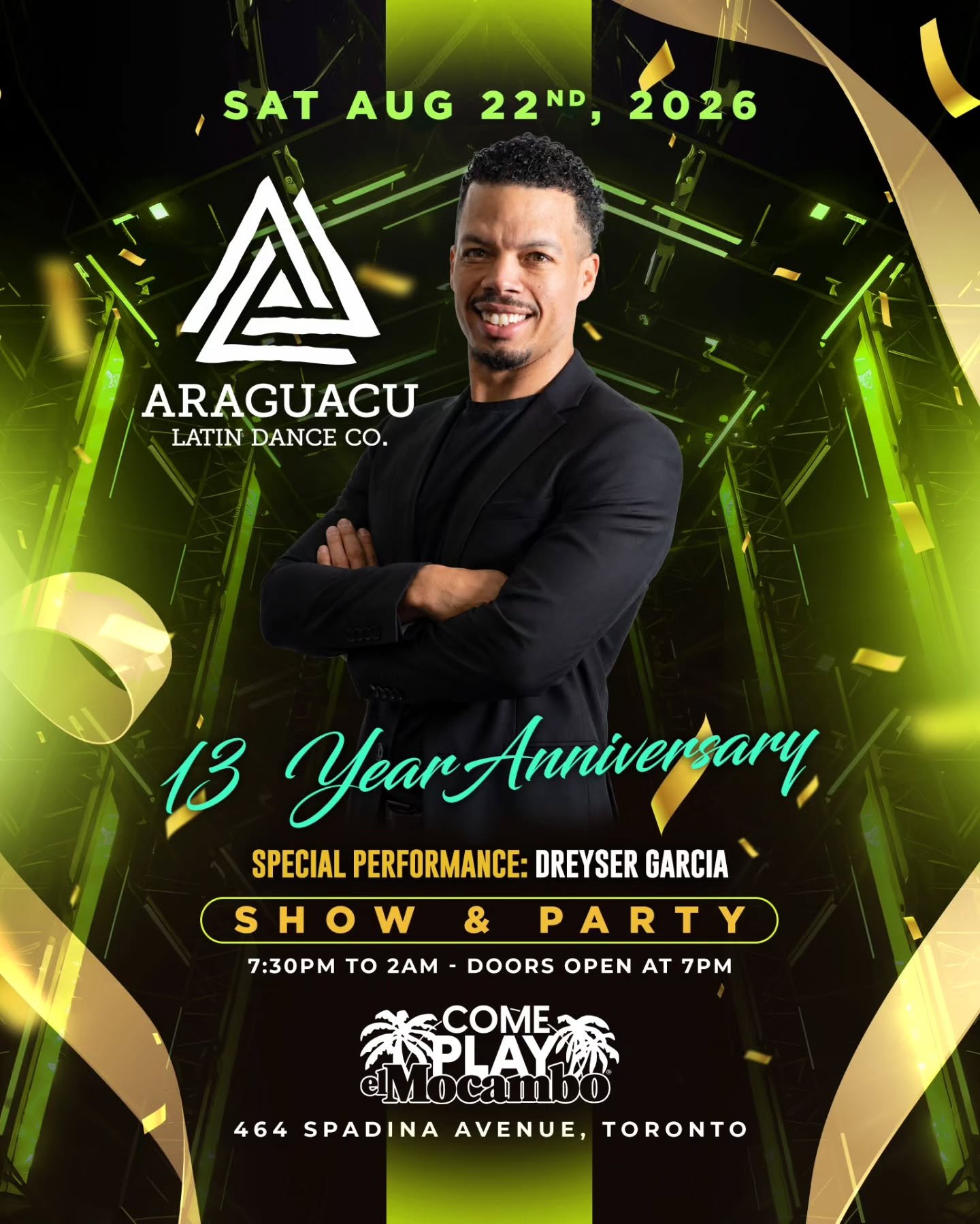 ✨ FEATURED PERFORMER ANNOUNCEMENT! ✨
@drey_dance_academy

We are thrilled to announce that Dreyser Garcia will be taking the stage for our 13-Year Anniversary Show &amp; Party! 🇨🇺🔥

Dreyser is a Cuban-born theatre director, choreographer, dancer, 