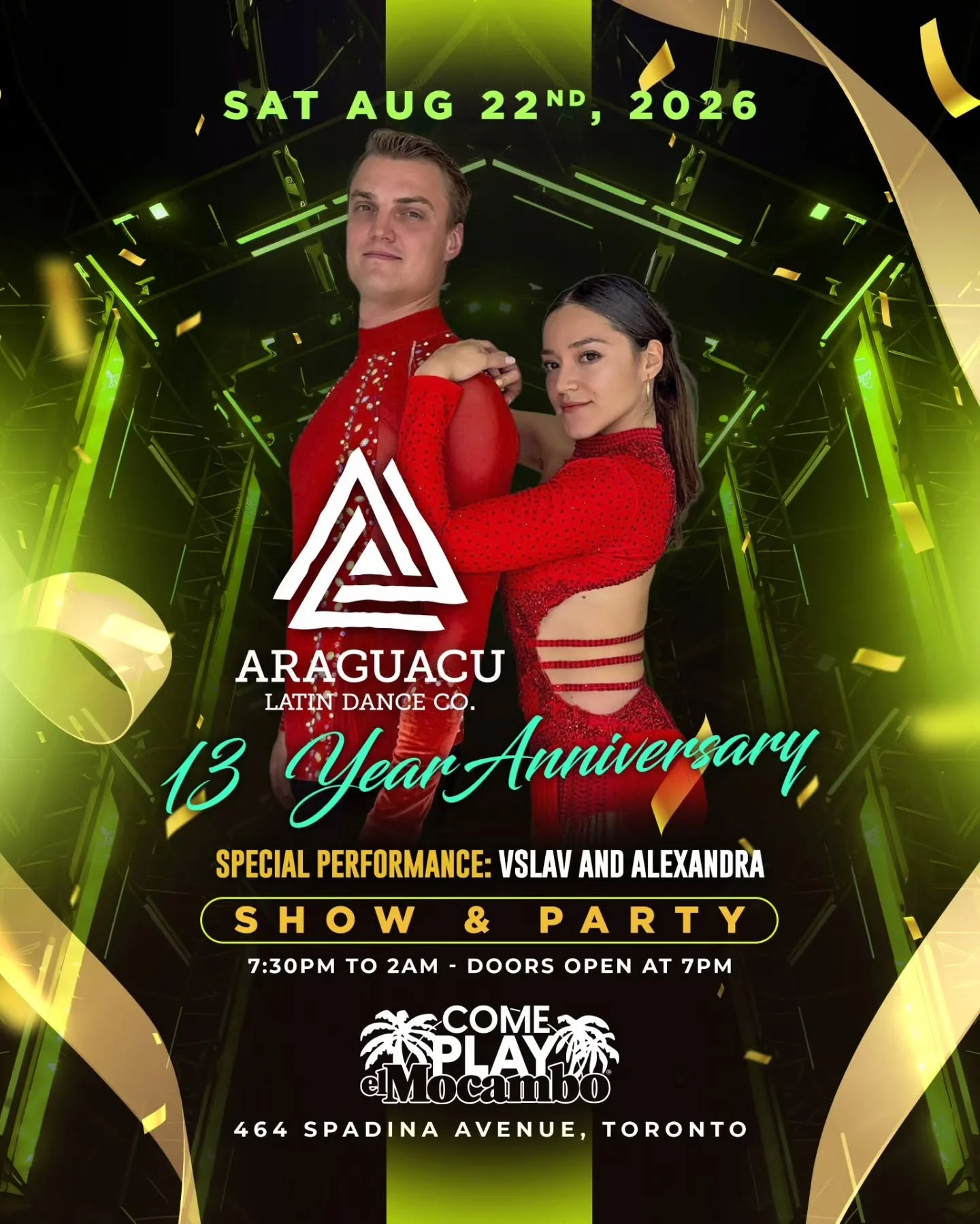 ✨ FEATURED PERFORMER ANNOUNCEMENT! ✨
@alexandranickte &amp; @vseslav_

We are thrilled to announce that Alexandra and Vslav will be taking the stage for our 13-Year Anniversary Show &amp; Party! 🔥
They will be debuting a BRAND NEW Salsa routine, and
