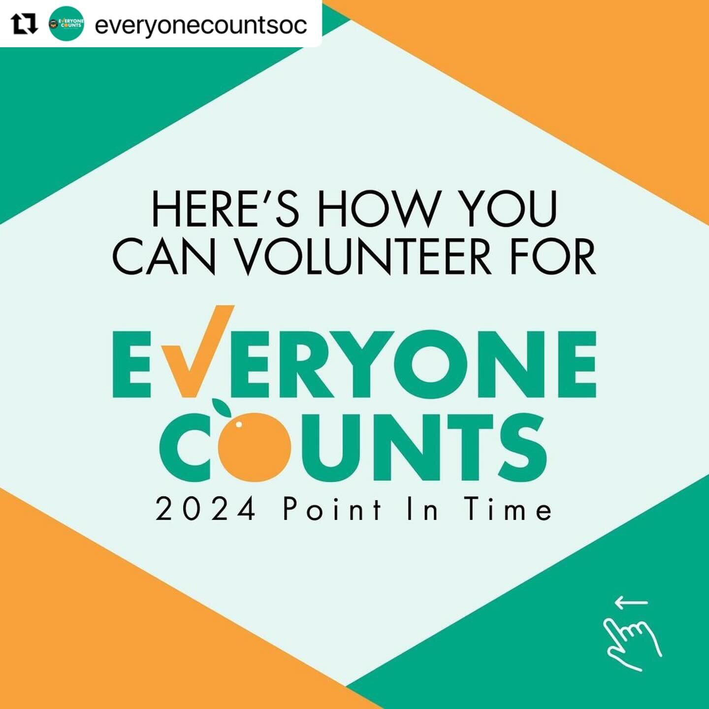 Make 2024 count by volunteering for the Orange County 2024 Point In Time Count later this month!

Swipe to learn more and visit the link in our bio to register today.

#repost 

&bull; &bull; &bull; &bull; &bull;

@EveryoneCountsOC: Have you register