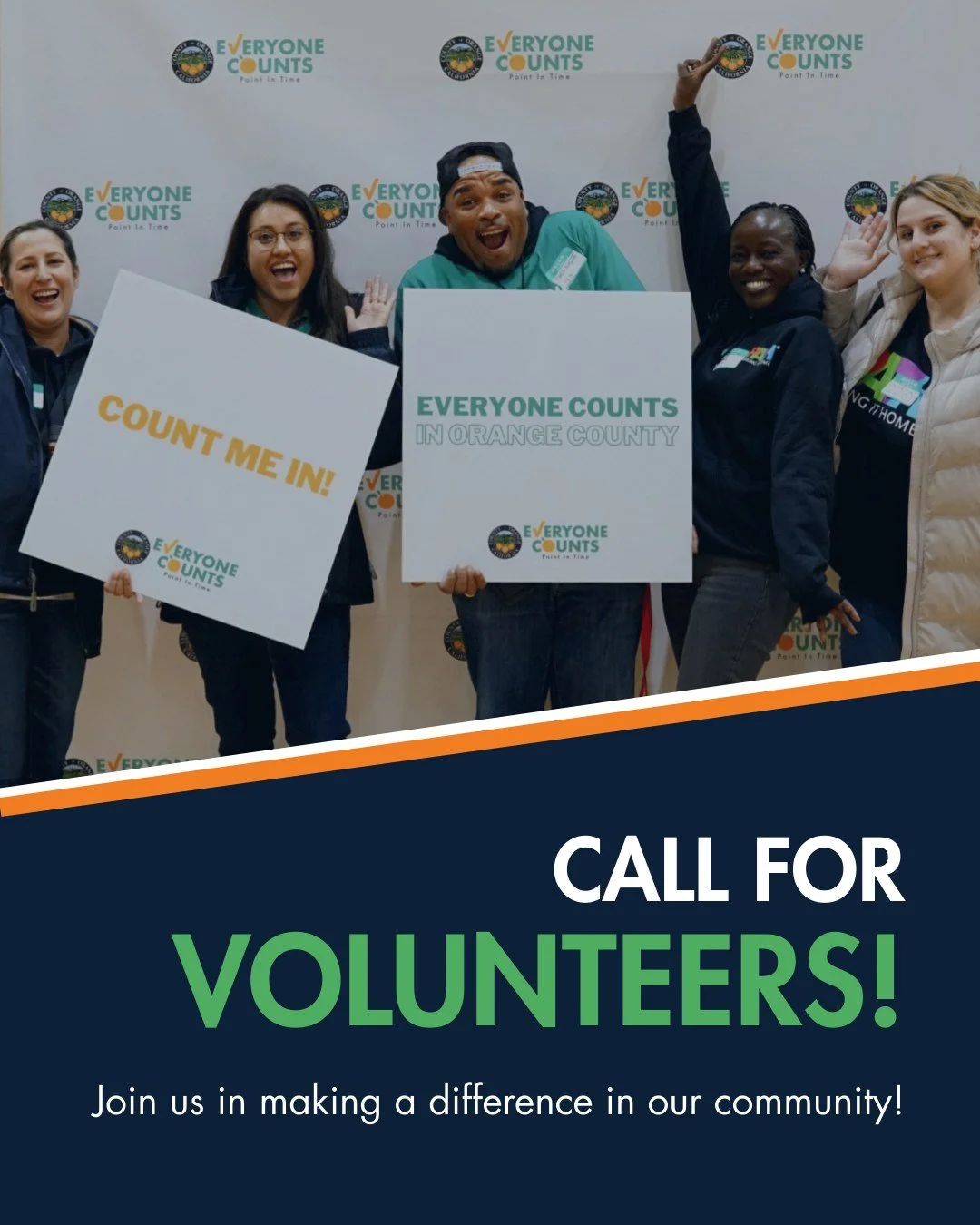 Call for Volunteers! Join us in making a difference in our community!

City Net is the contracted coordinator for the Orange County Point In Time Unsheltered Count for 2026. 

More than 1,000 volunteers are needed to serve at Deployment Centers and i