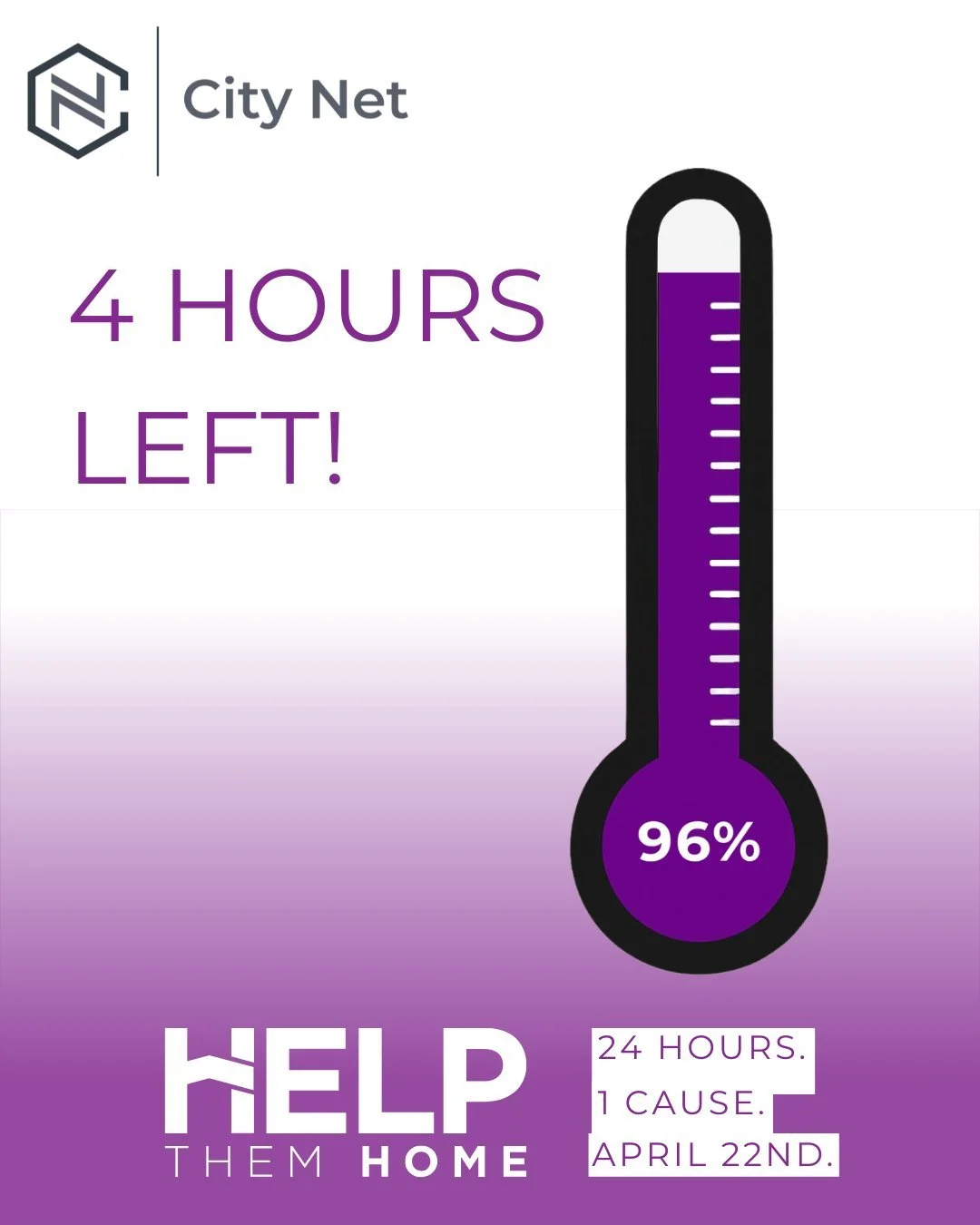 Thank you to everyone who participated in yesterday's Help Them Home Campaign! The portal closes for giving in this effort by 12PM TODAY! We are at 96%, and would love to reach our goal of $25,000. Every donation is matched, making your gift doubled!