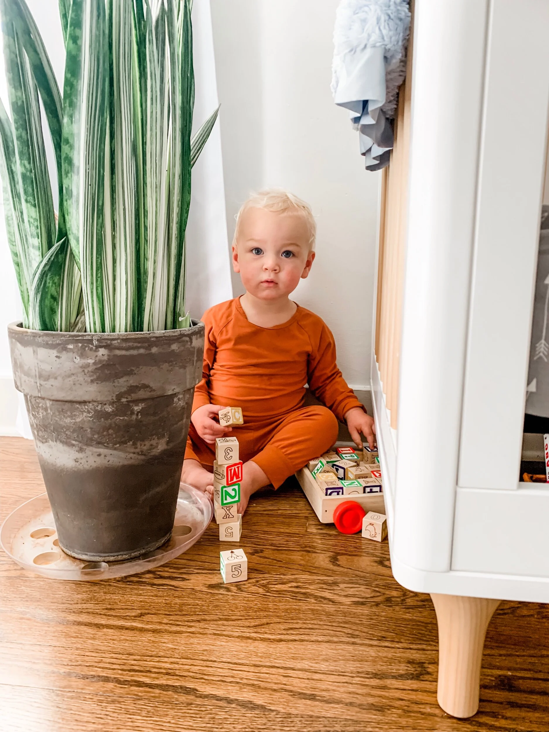 Hampton playing blocks in our Leo Set.