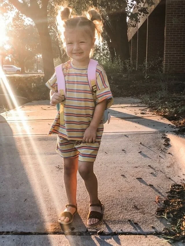 Ella is off to school in our Ari 2 piece set !