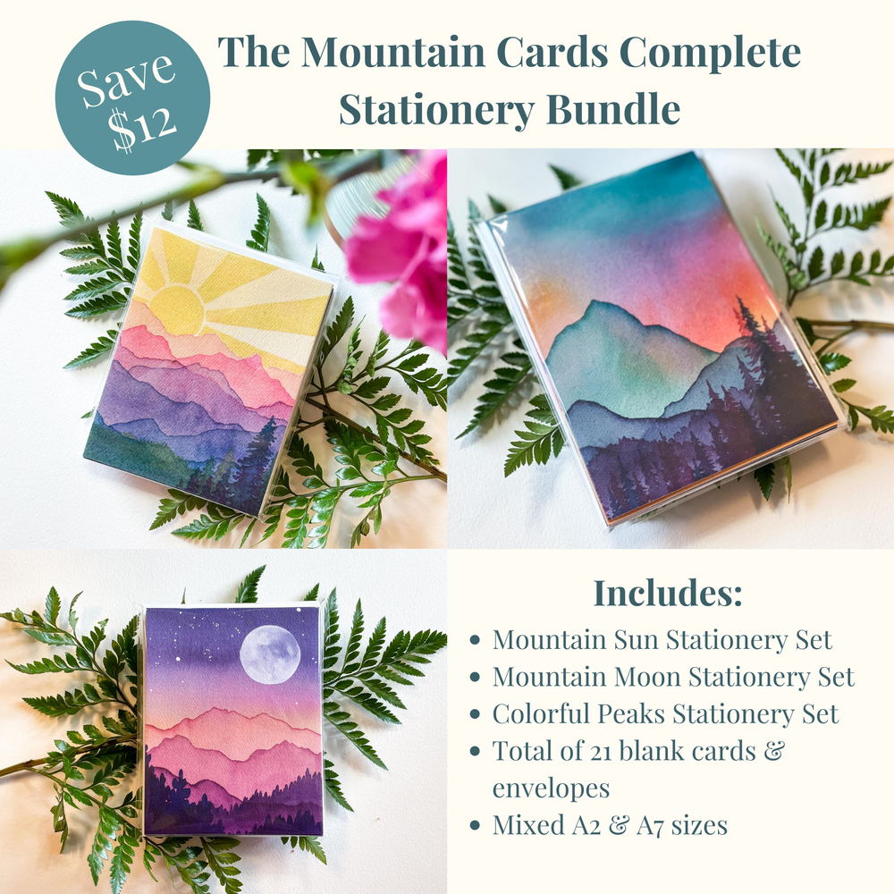 Colorful Mountain Peaks 5 Blank Cards With Envelopes Blank