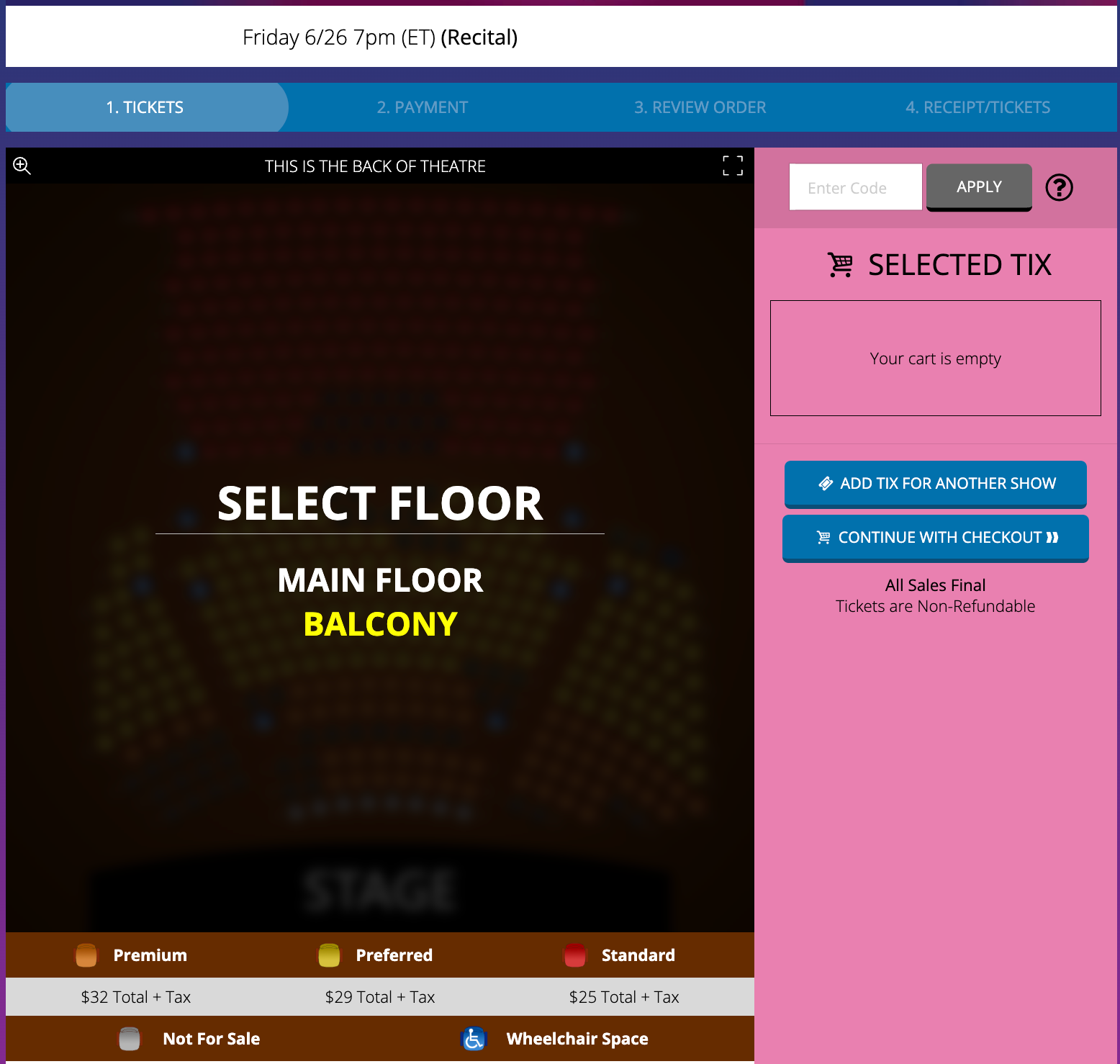 2.Select Main Floor or Balcony (Mezzanine)