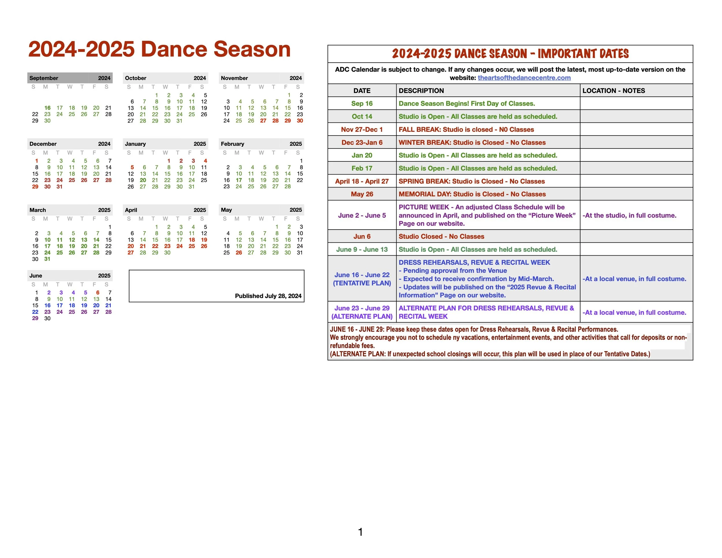 STUDIO CALENDAR — The Arts of the Dance Centre Vineland, NJ
