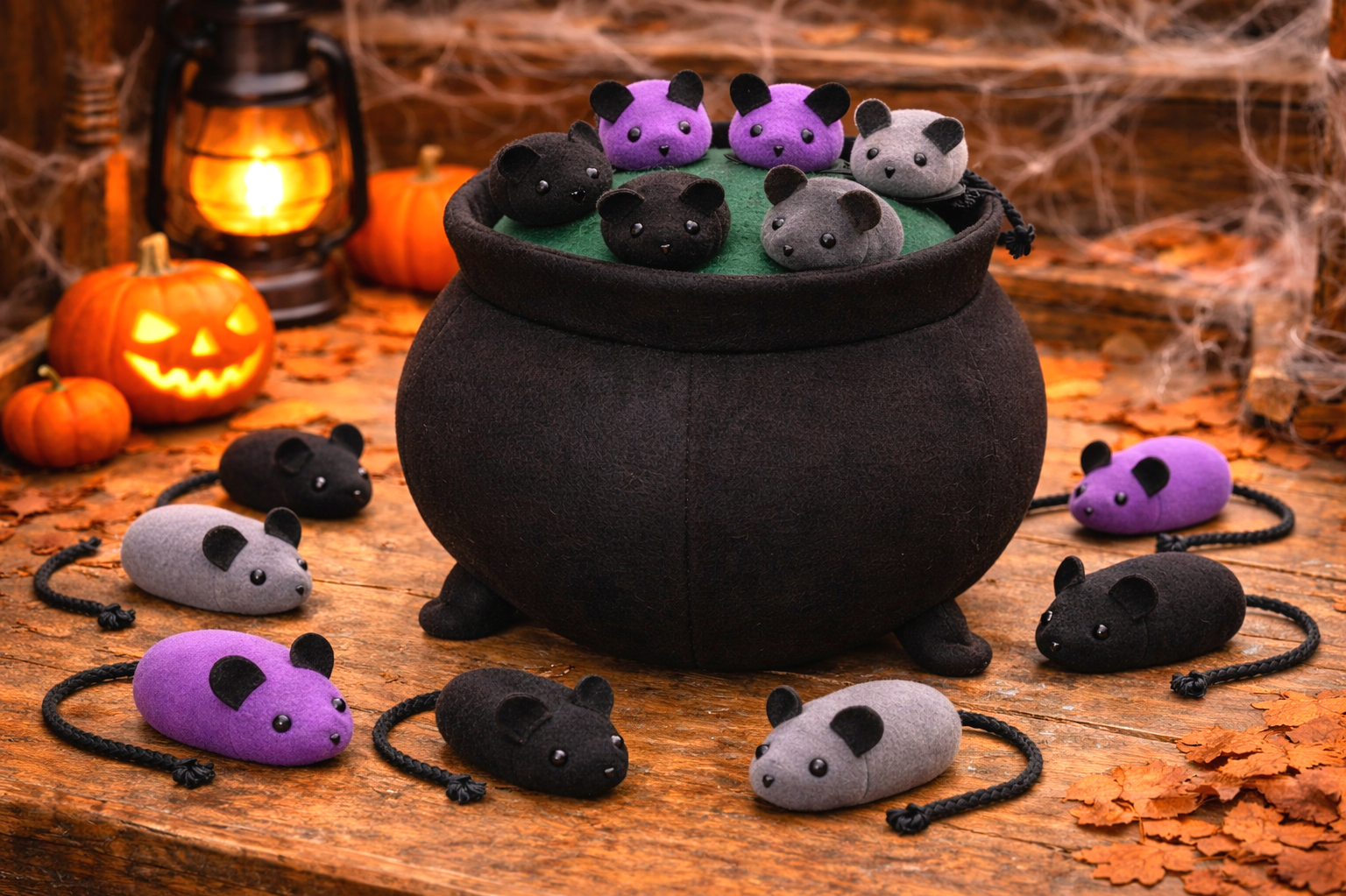 halloween cauldron with mice