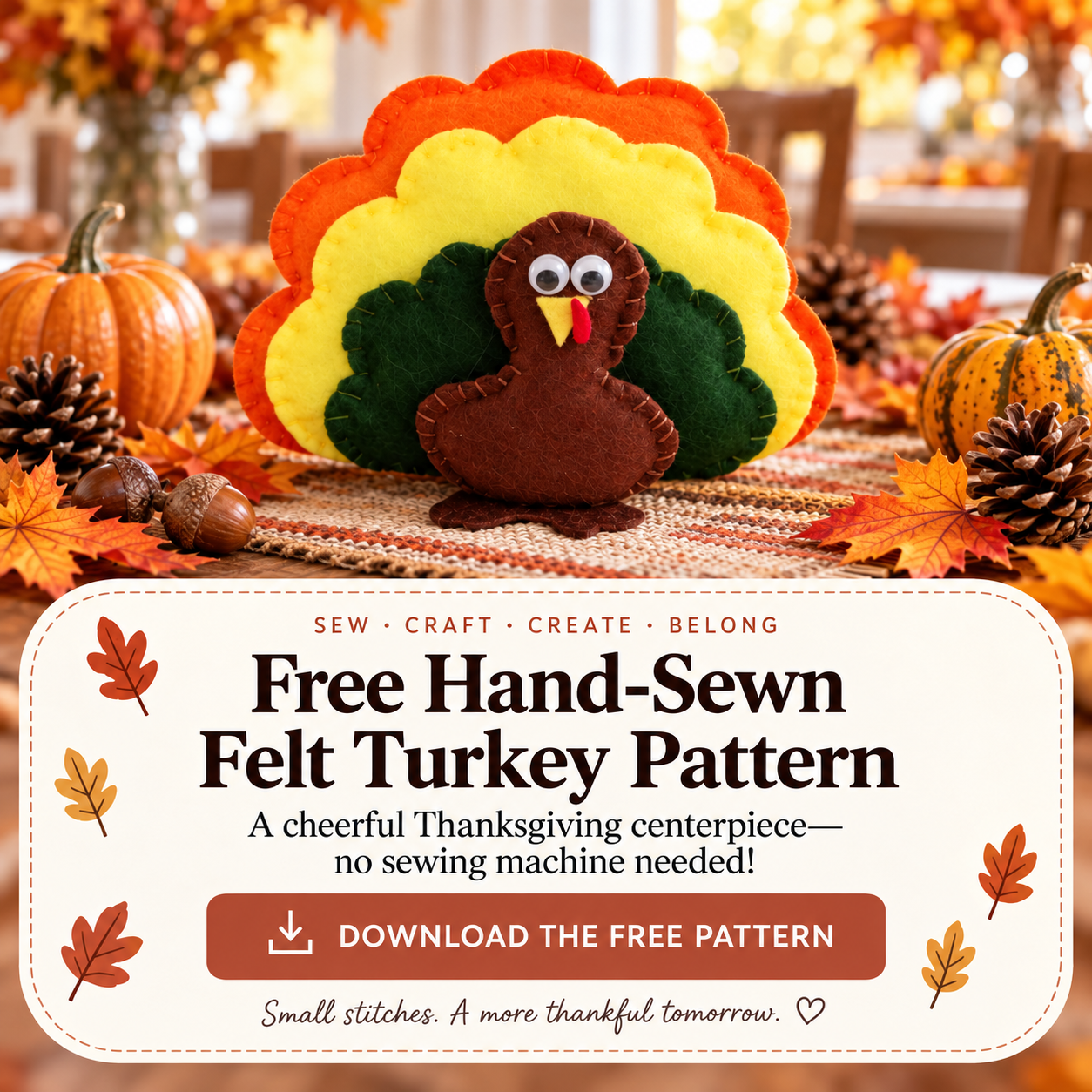 Gobble, Gobble! Time to Hand-Sew a Turkey Centerpiece 