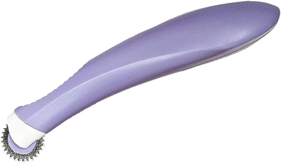 A purple silicone facial cleansing brush with a cleaning head at one end.