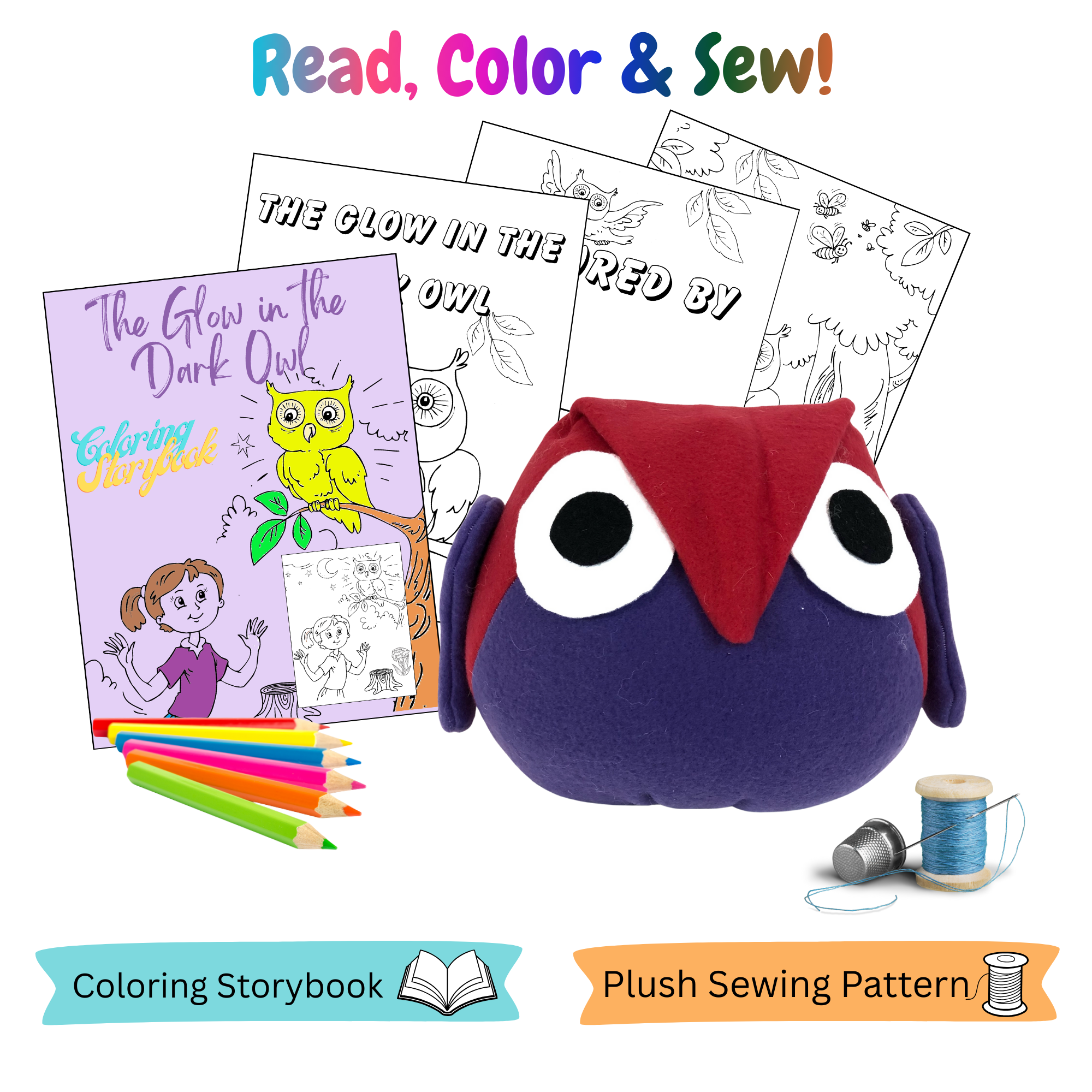 Round Owl Sewing Pattern with Coloring Storybook
