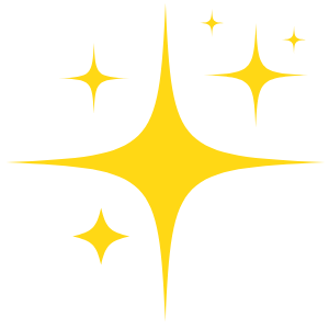 A yellow starburst graphic with smaller stars around it on a white background.