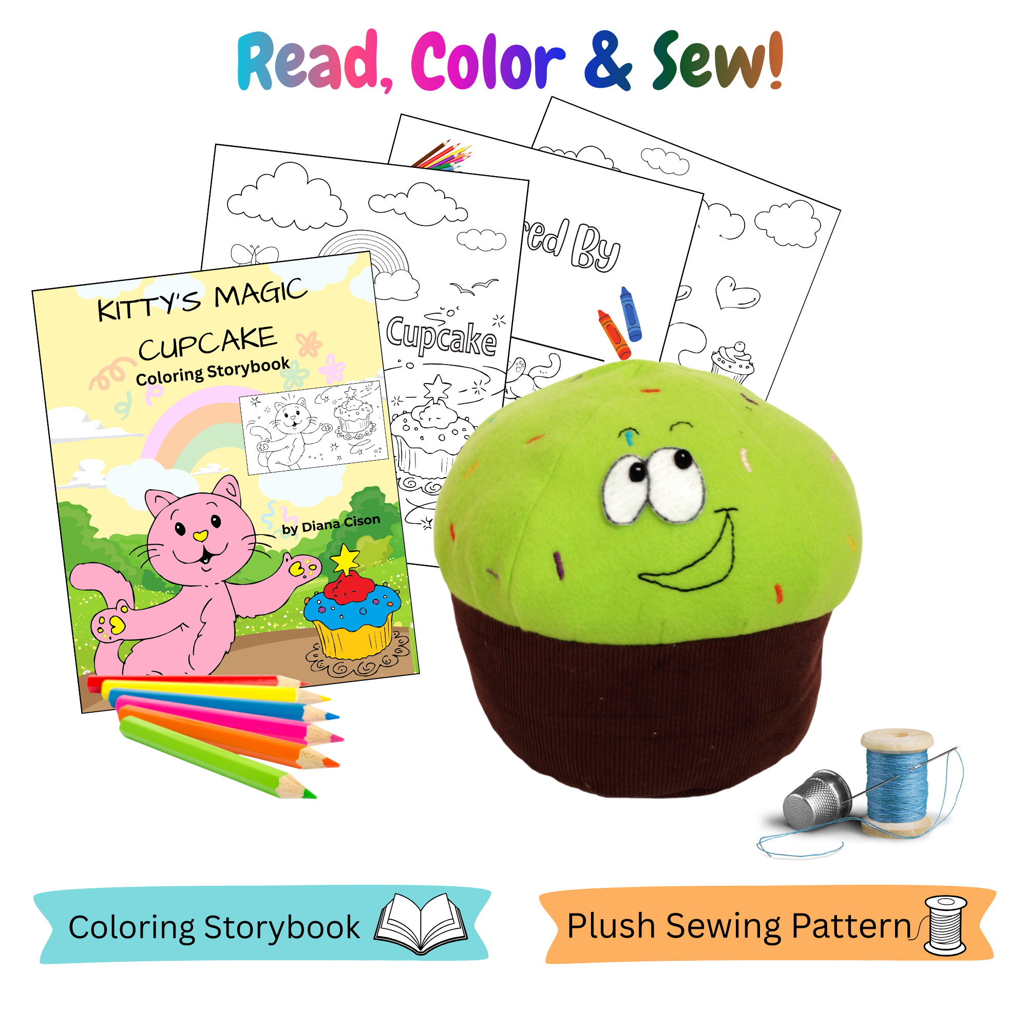 Cupcake Sewing Pattern with Coloring Storybook