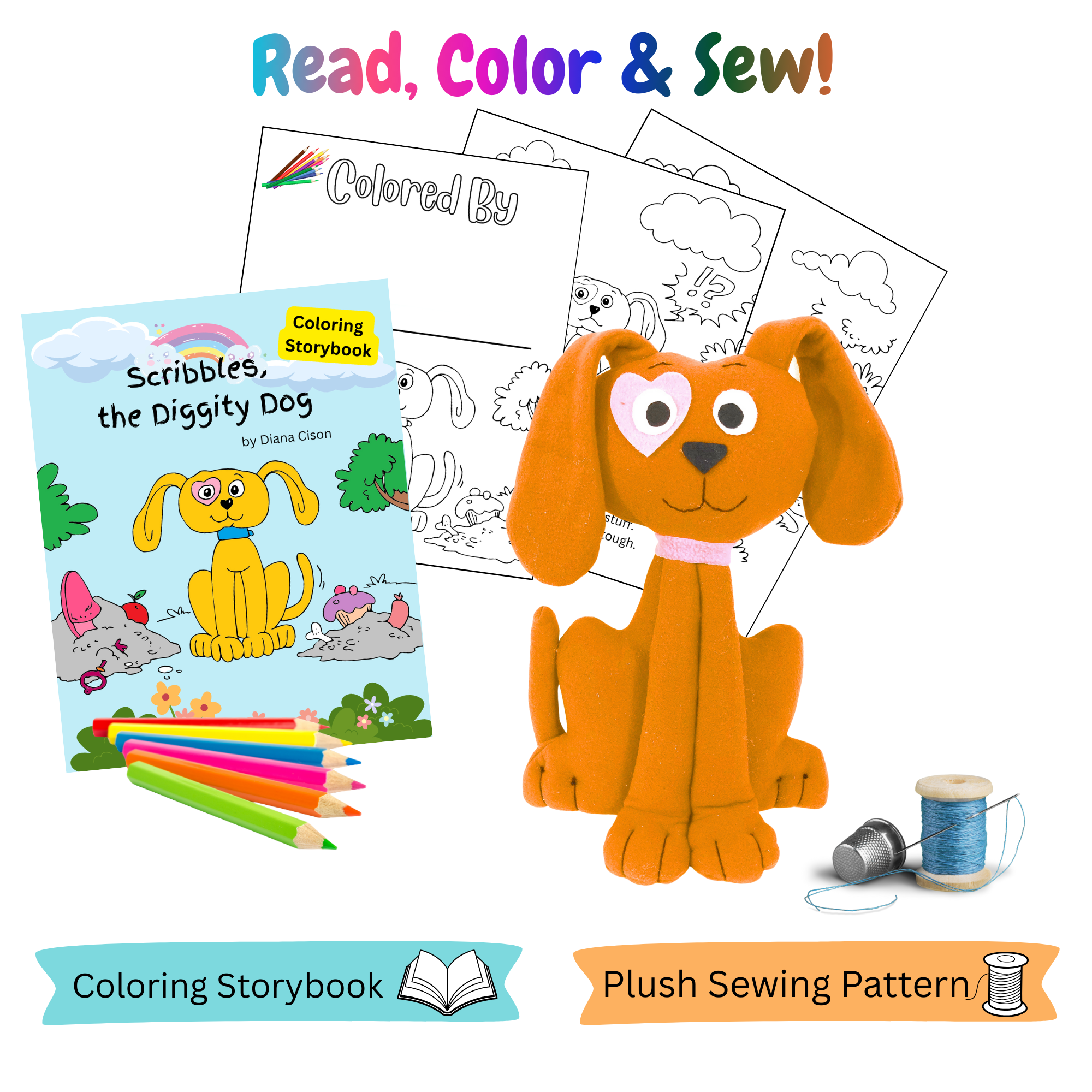 Dog Sewing Pattern with Coloring Storybook