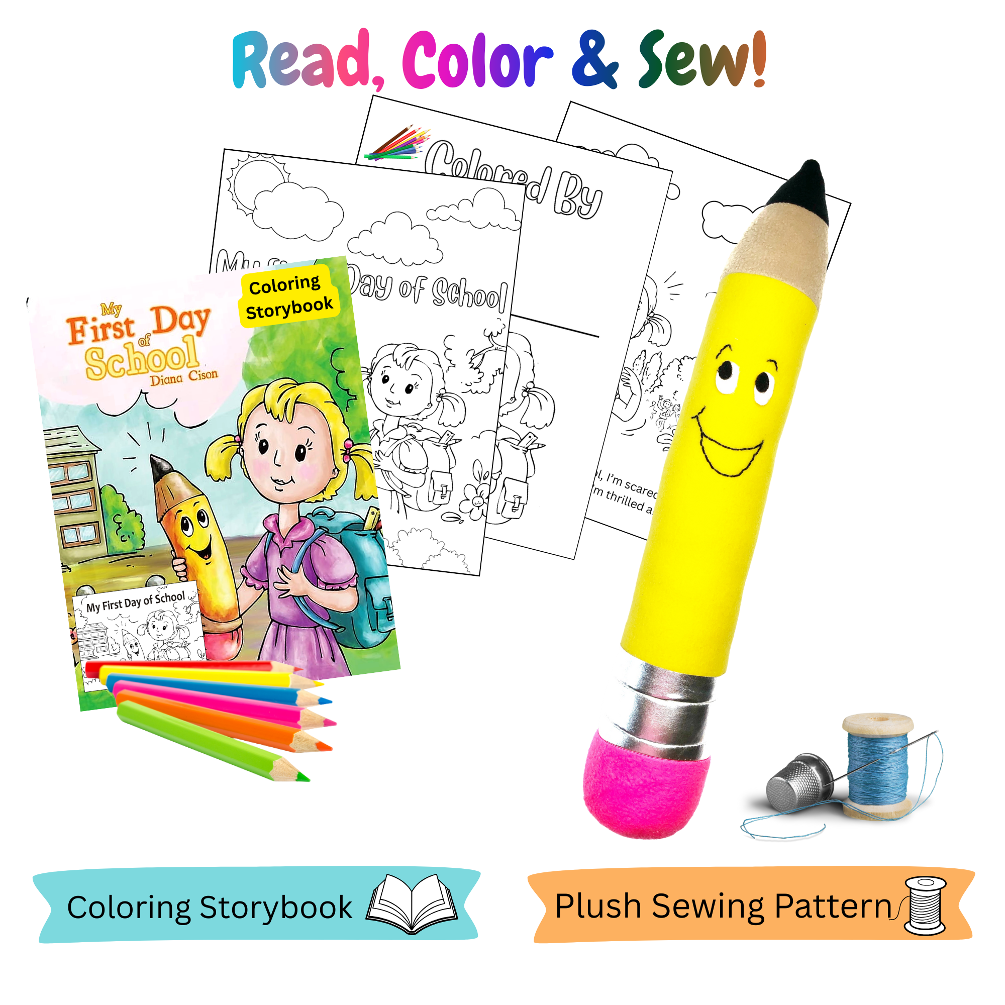 Pencil Sewing Pattern with Coloring Storybook