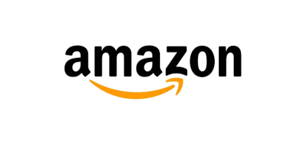 Amazon logo with black text and an orange arrow underneath.