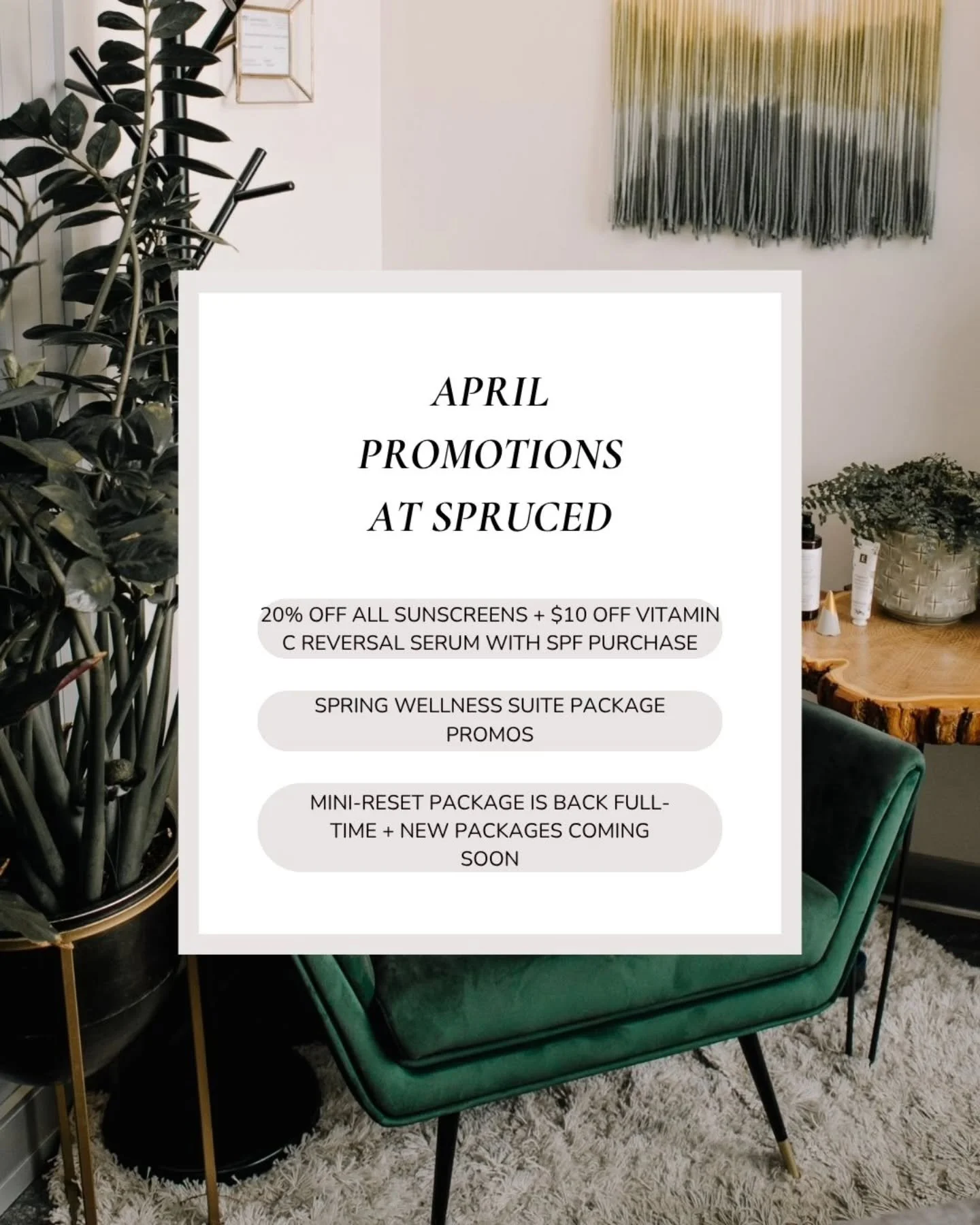 April PROMOS to keep your mind, body, and skin feeling vibrant as we head into summer ☀️ Don't miss out. Which are you most excited for?

#springpromos #spfsale #localesthetician #saintpaulfacial #infraredsauna