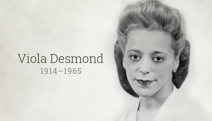 Viola Desmond 
1914-1965 

A businesswoman, human rights and freedom icon in Canada. 

November 8th 1946 Viola refused to leave a whites only area of the Roseland theatre in Nova Scotia which resulted in being jailed, convicted and fined.

Her court 