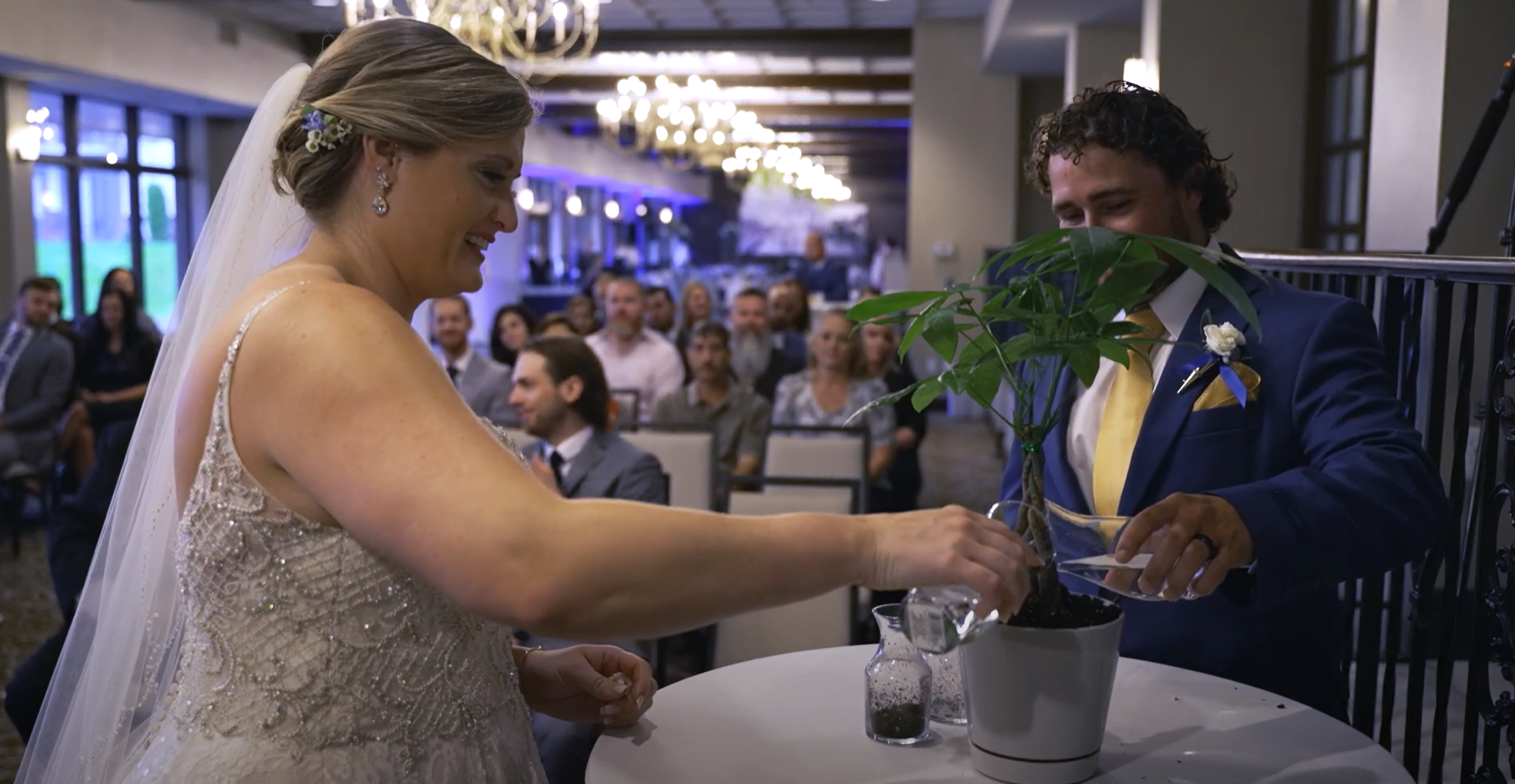 Wedding unity ceremony with a plant in DoubleTree by Hilton Hotel in Port Huron Michigan