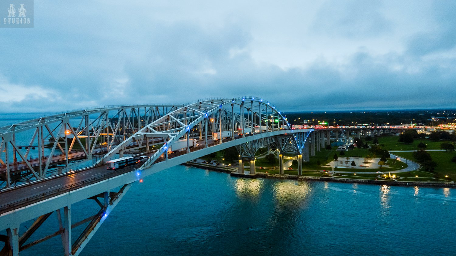 Drone photo of the Blue Water Bridge in Port Huron MI