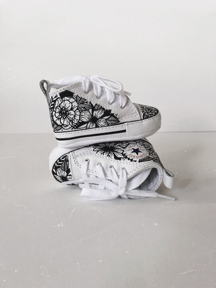 Solskoldning Sada guld Hand Illustrated Converse First Star Crib Shoes *Made-To-Order/Custom* —  Amour & Ink Paper Company