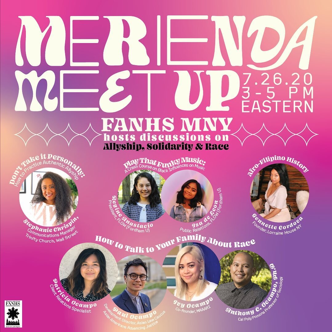 @fanhsmny is hosting a 2nd virtual #MeriendaMeetup:  Discussions on Allyship, Solidarity, and Race.  Join us on Sunday, July 26th from 3-5pm ET - Registration in bio (https://merienda2.eventbrite.com)!

Graphic made by @isarndln