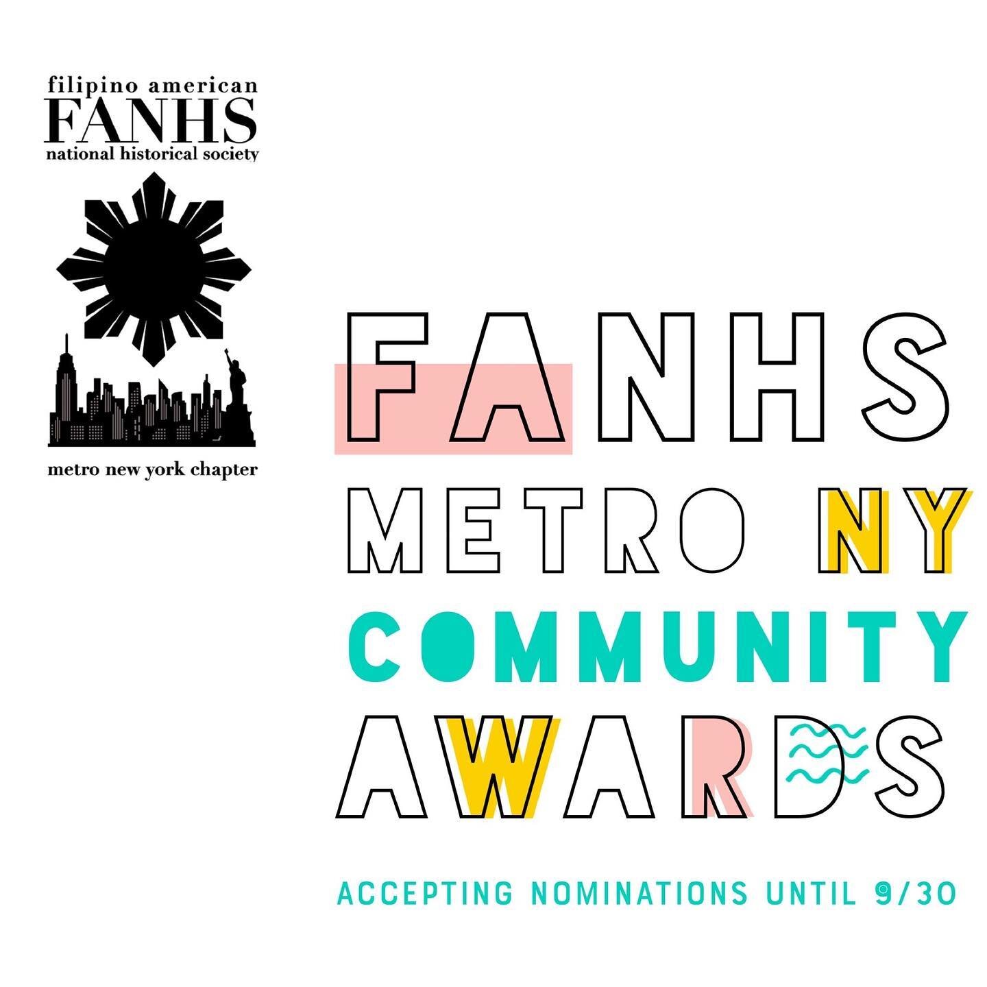 @fanhsmny&rsquo;s 10th Annual Metro NY Community Awards is accepting nominations! Link + details in bio!  Deadline is Sept 30th.

2020 Award Categories: Distinguished Young Professional, Contributions to Excellence, Outstanding Artist, Bayani, &amp; 